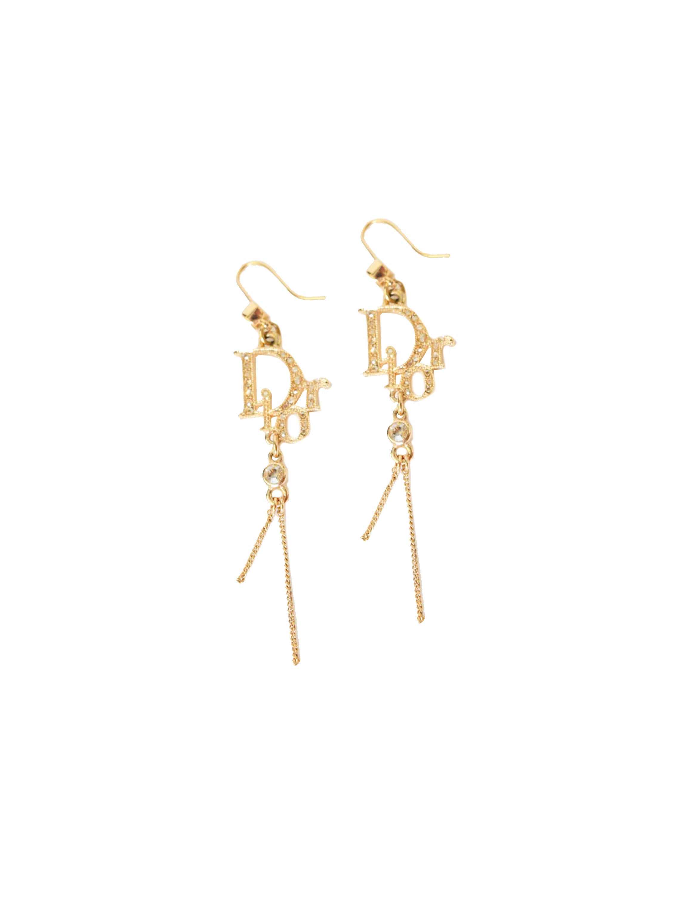 Christian Dior 2000s Gold Oblique Dangle Earrings