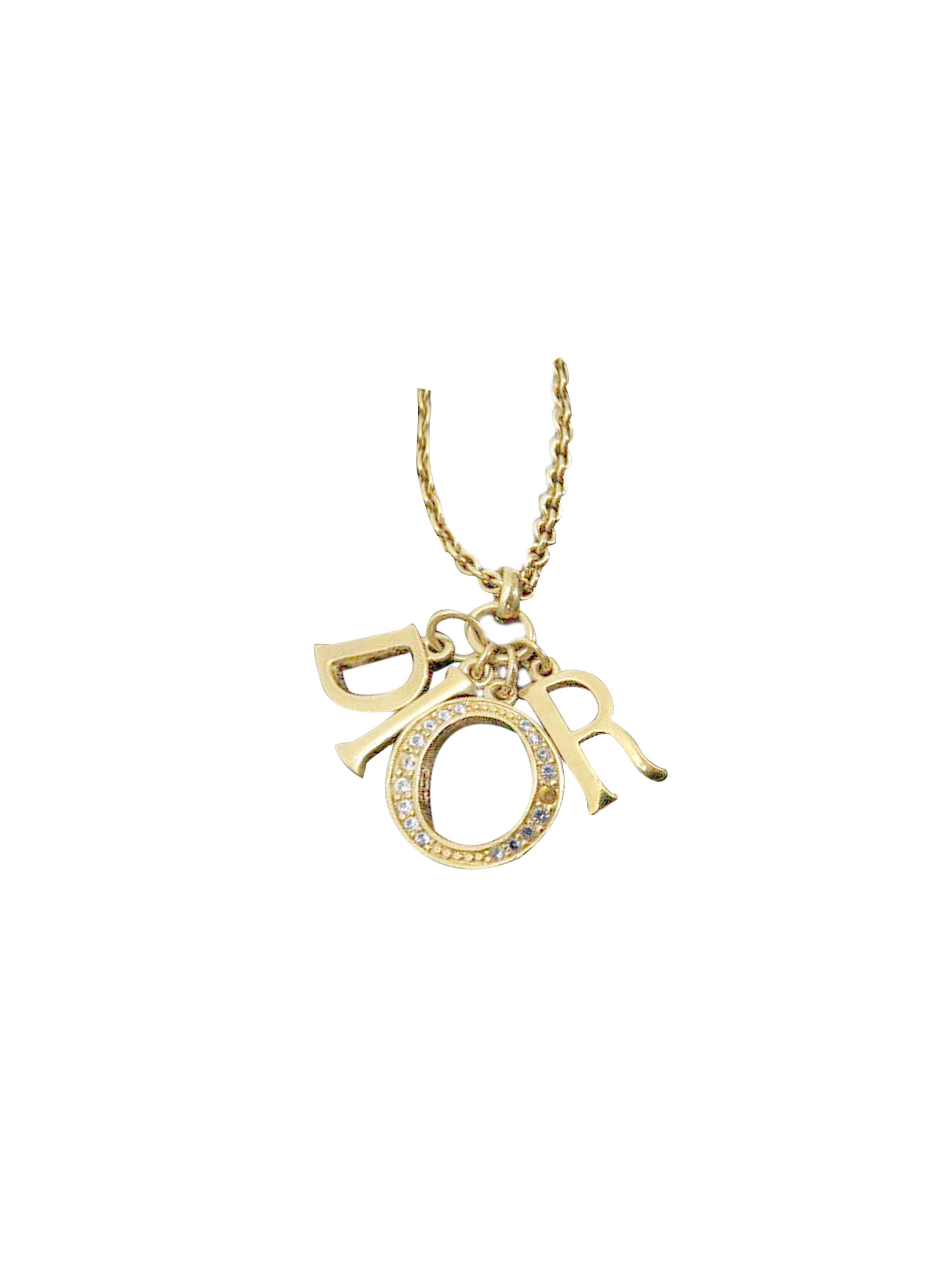 Christian Dior Authentic Logo Chain Necklace Pendant Gold Tone Accessory  45.5cm | eBay