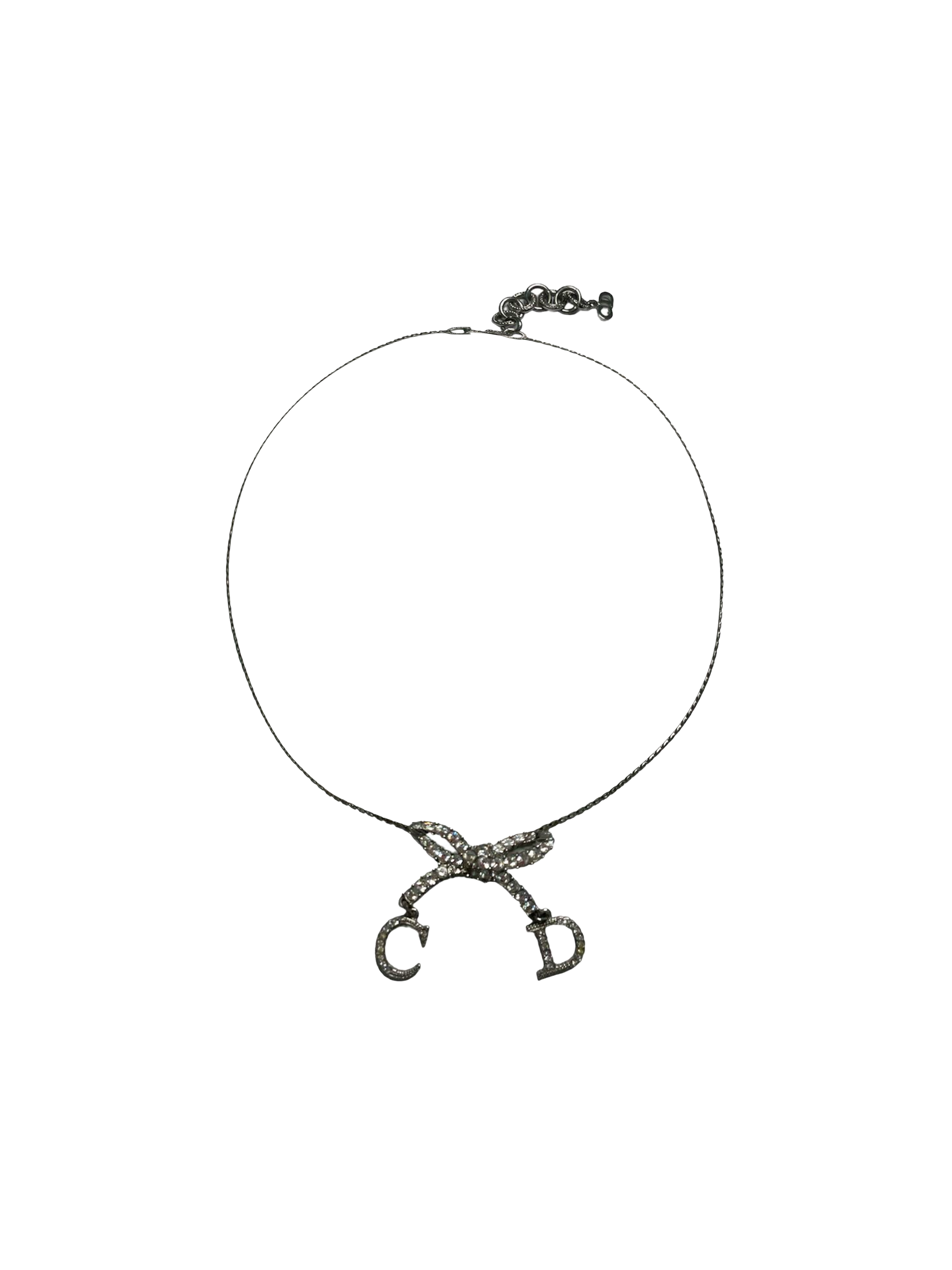 Christian Dior Silver 2000s Bow Logo Necklace