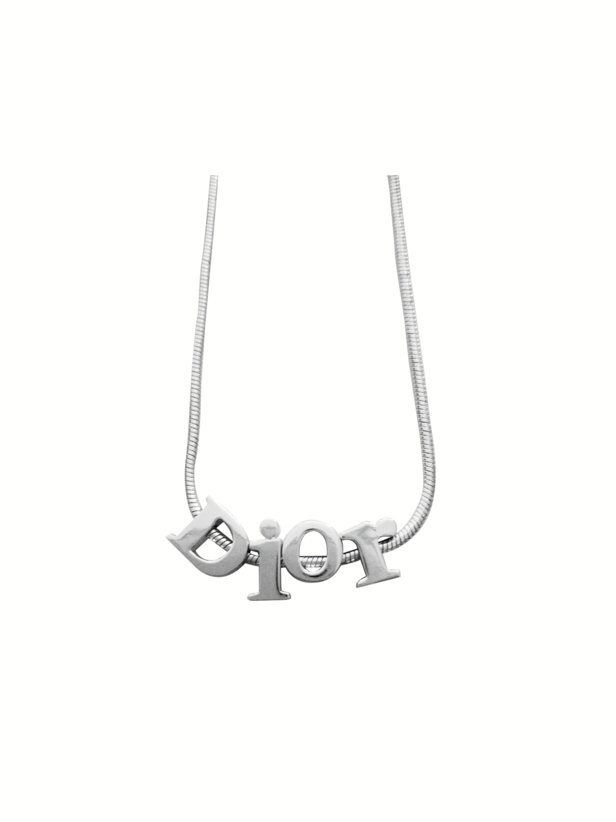 CHRISTIAN DIOR Necklace Silver Auth am4692