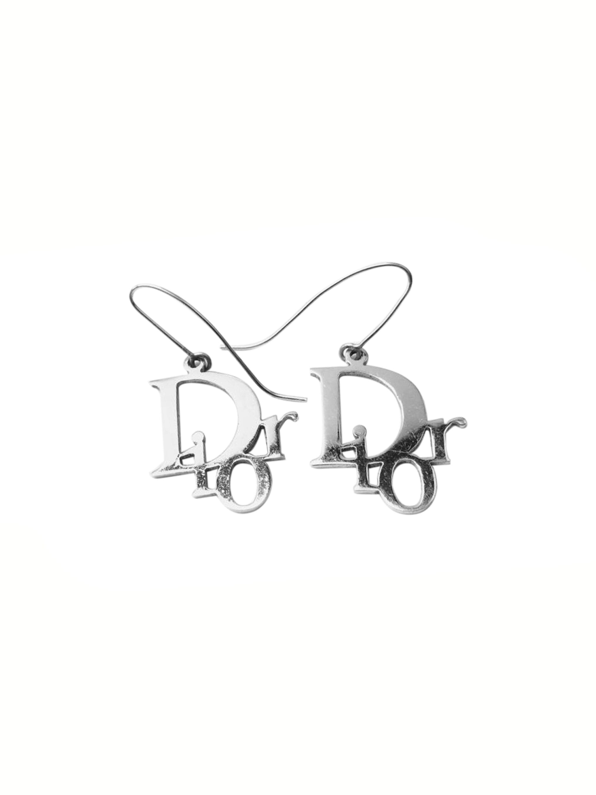 Christian Dior 2000s Silver Oblique Hook Earrings