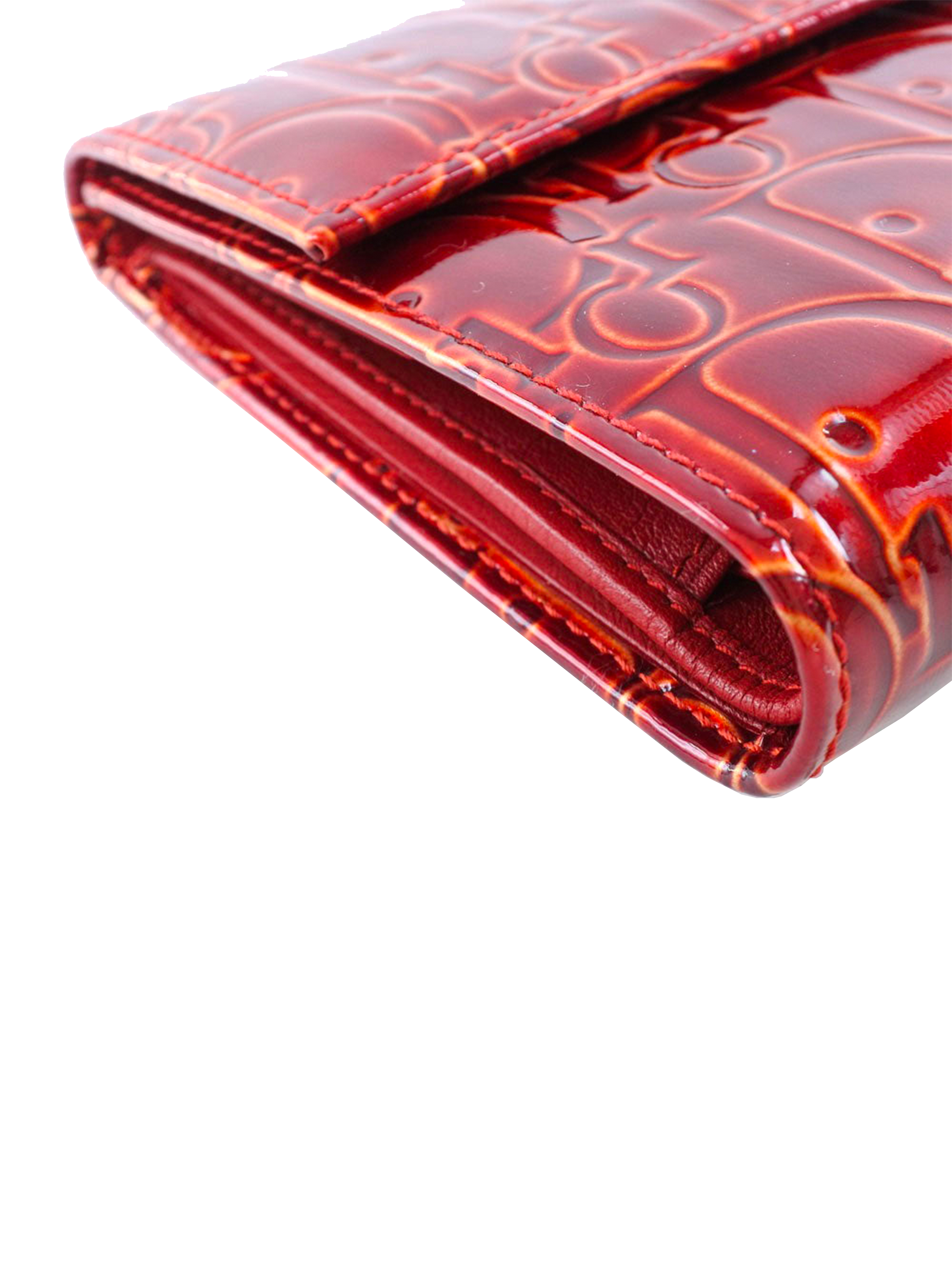 Christian Dior 2000s Red Vinyl Monogram Wallet