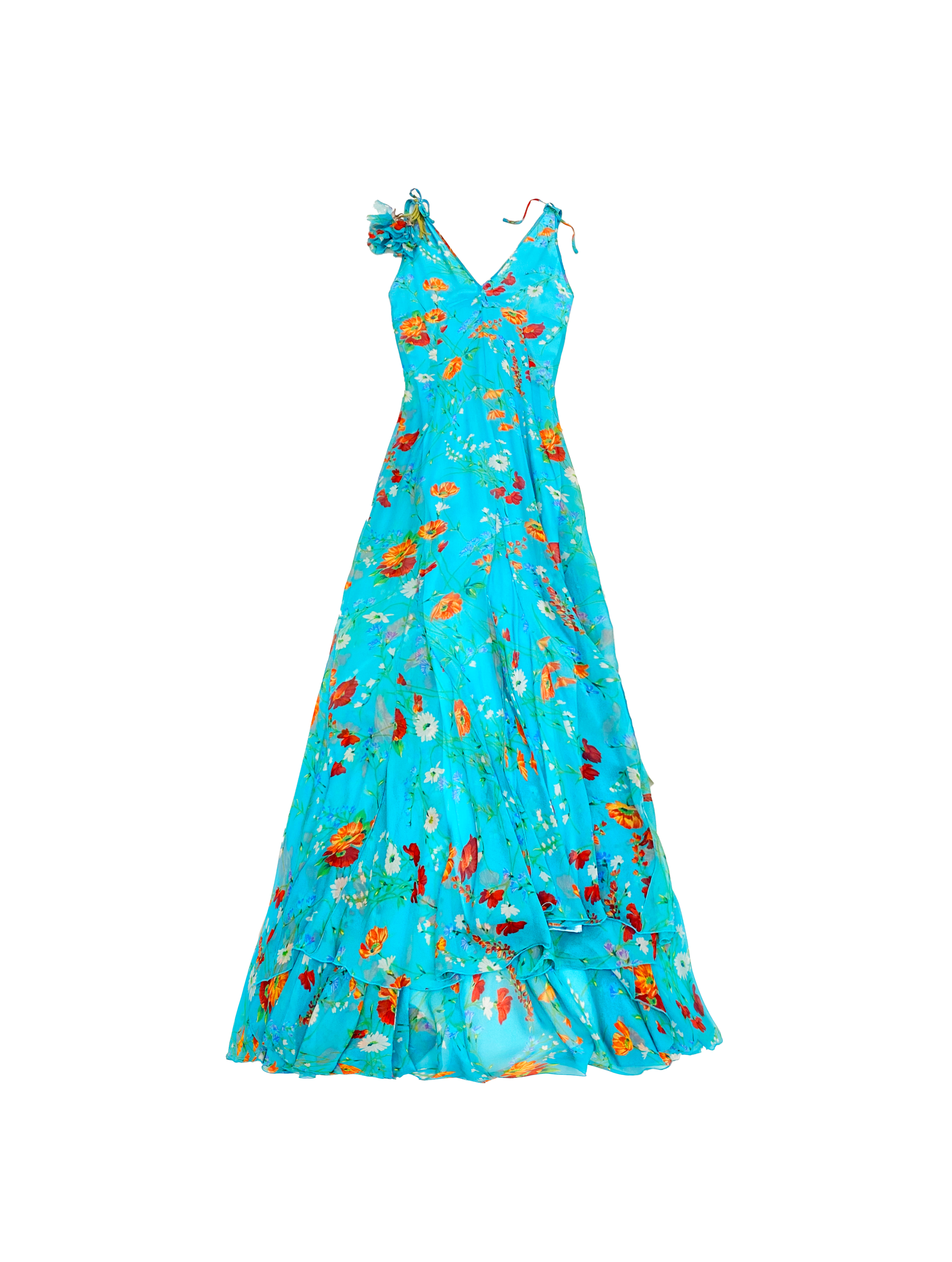 Dolce and Gabbana 2000s Blue Floral Silk Gown