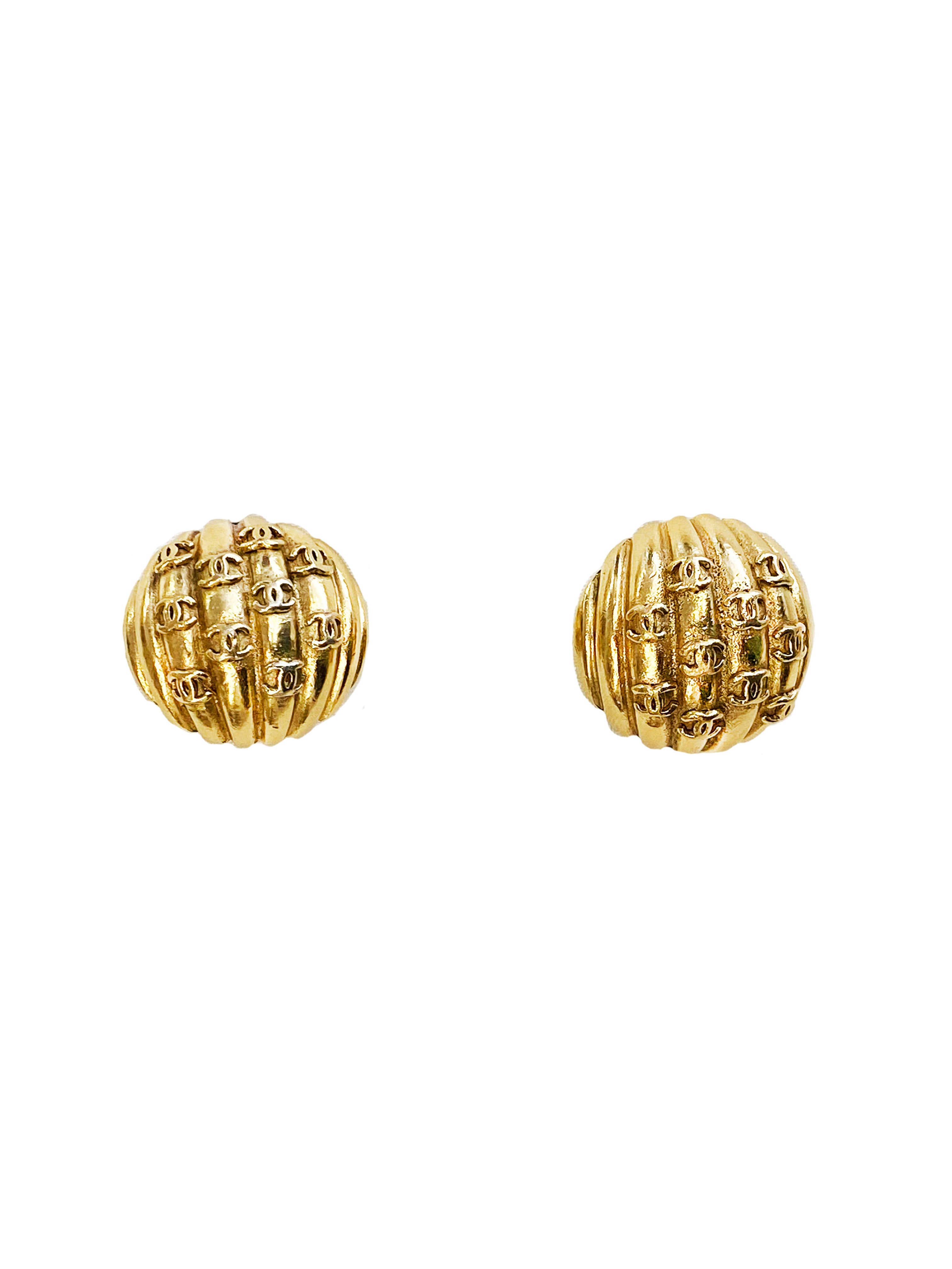 chanel gold ball earrings