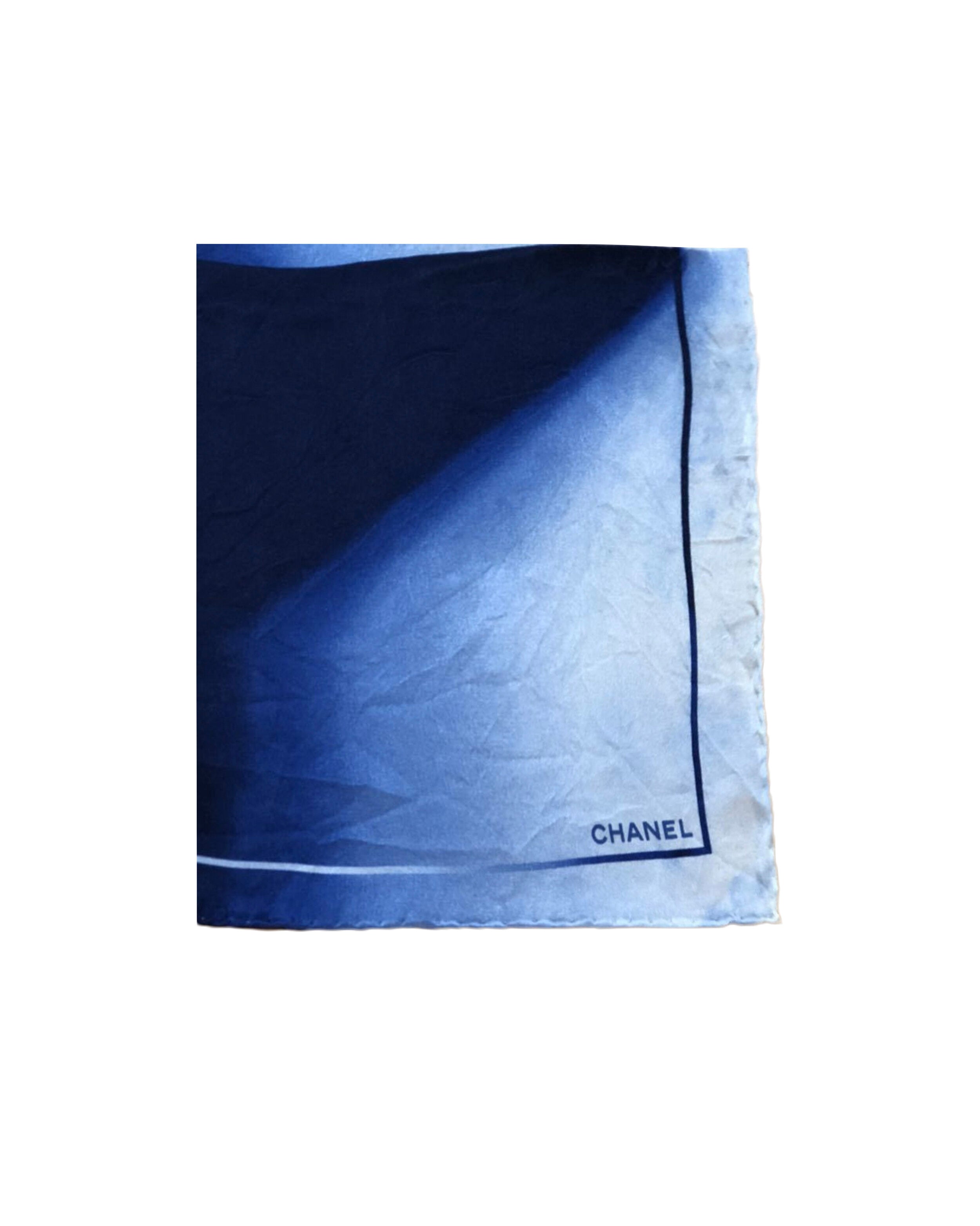 Chanel 2000s Rare Blue Gradient Chain Silk Scarf