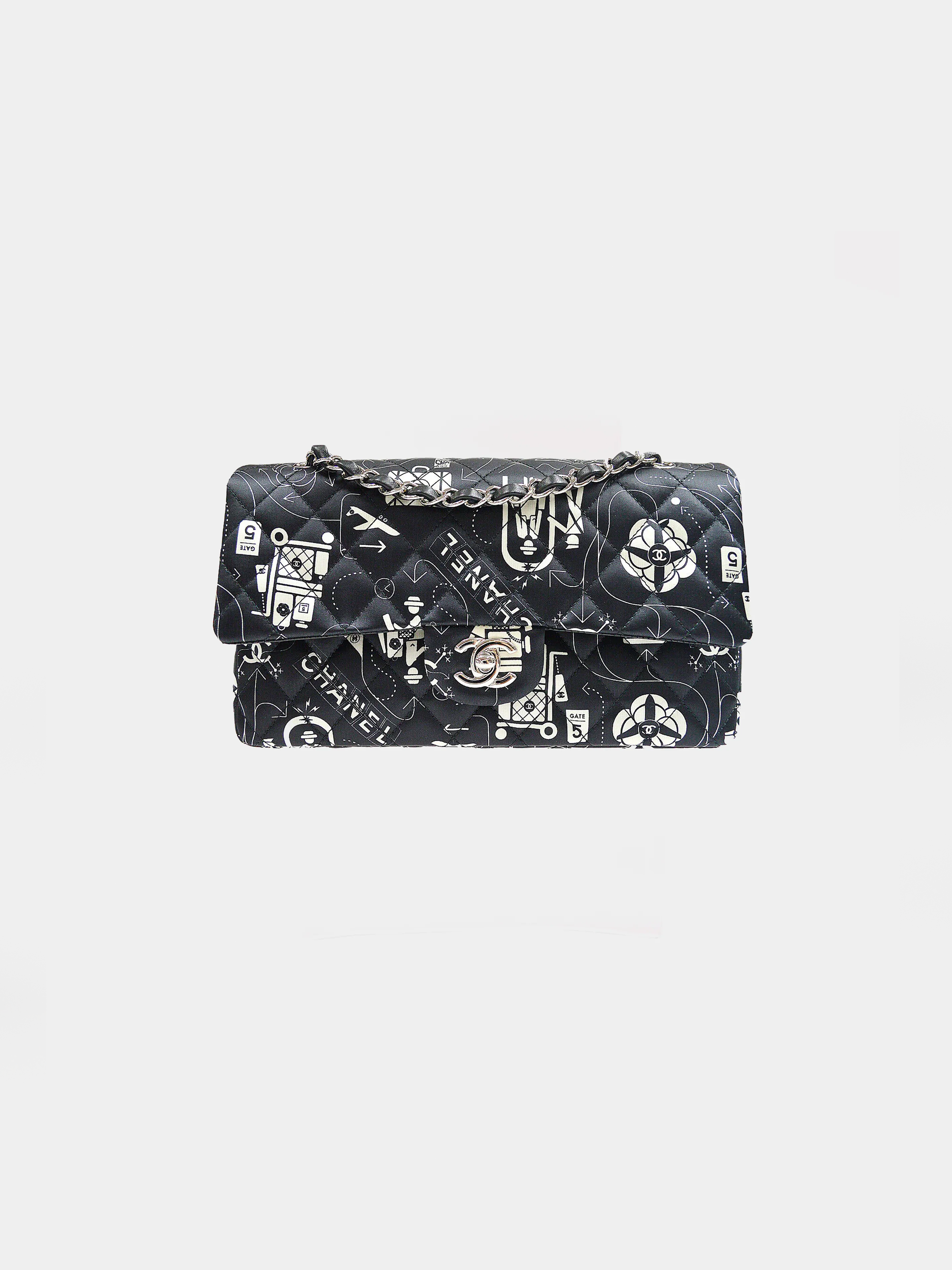 Chanel 2016-2017 FW Black Airline Satin Flap Bag