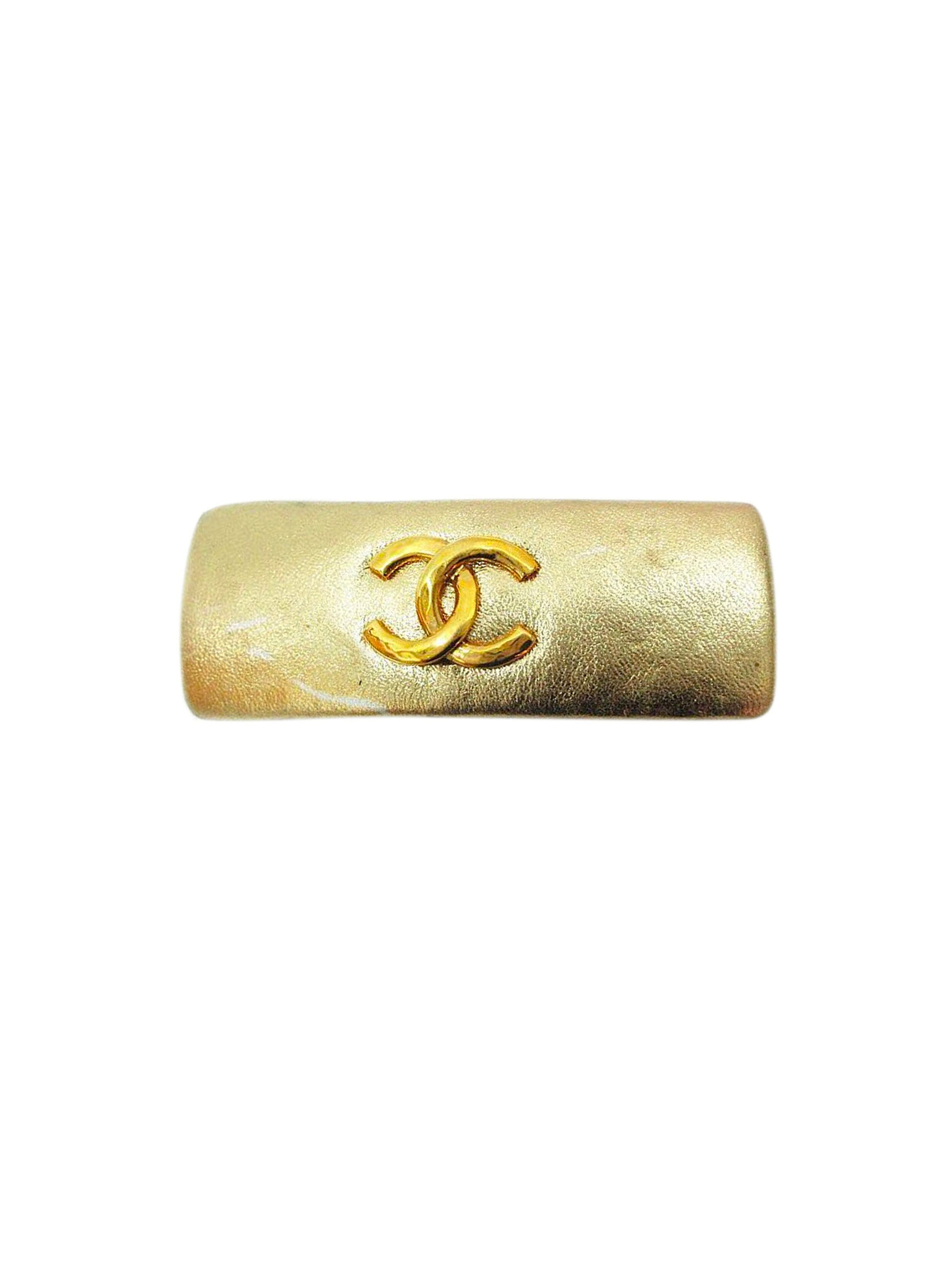 Chanel 2000s Gold Leather CC Barrette