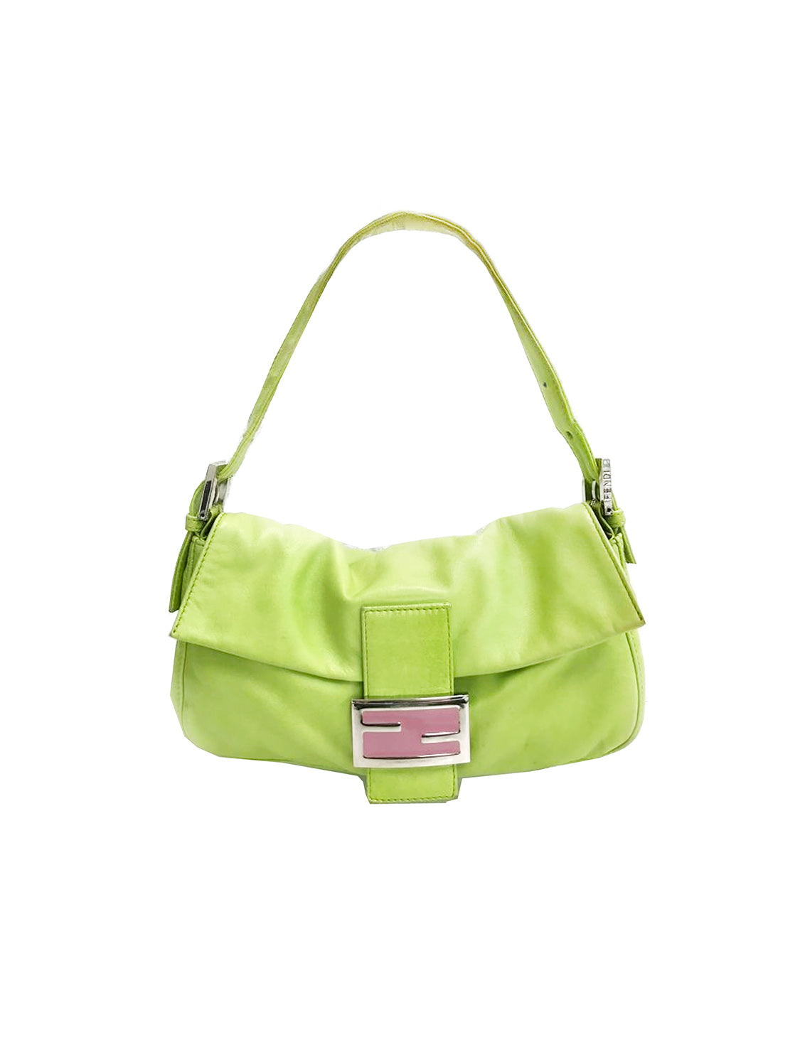 Fendi 2000s Green and Pink Leather Baguette