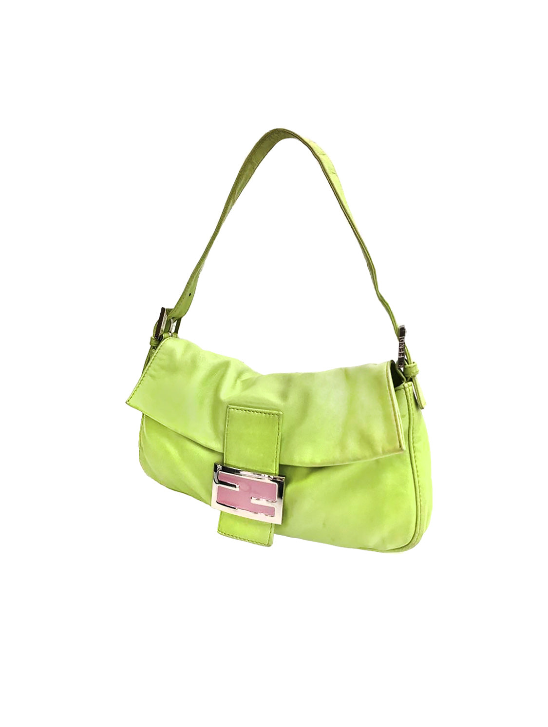 Fendi 2000s Green and Pink Leather Baguette