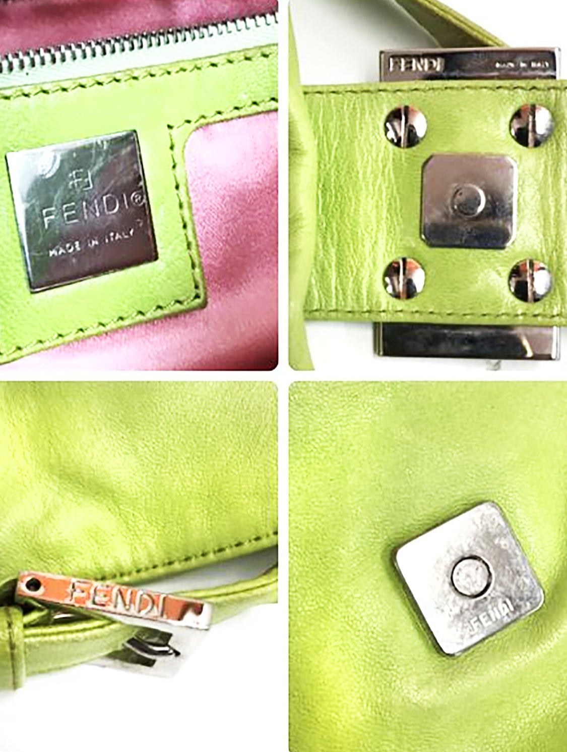 Fendi 2000s Green and Pink Leather Baguette