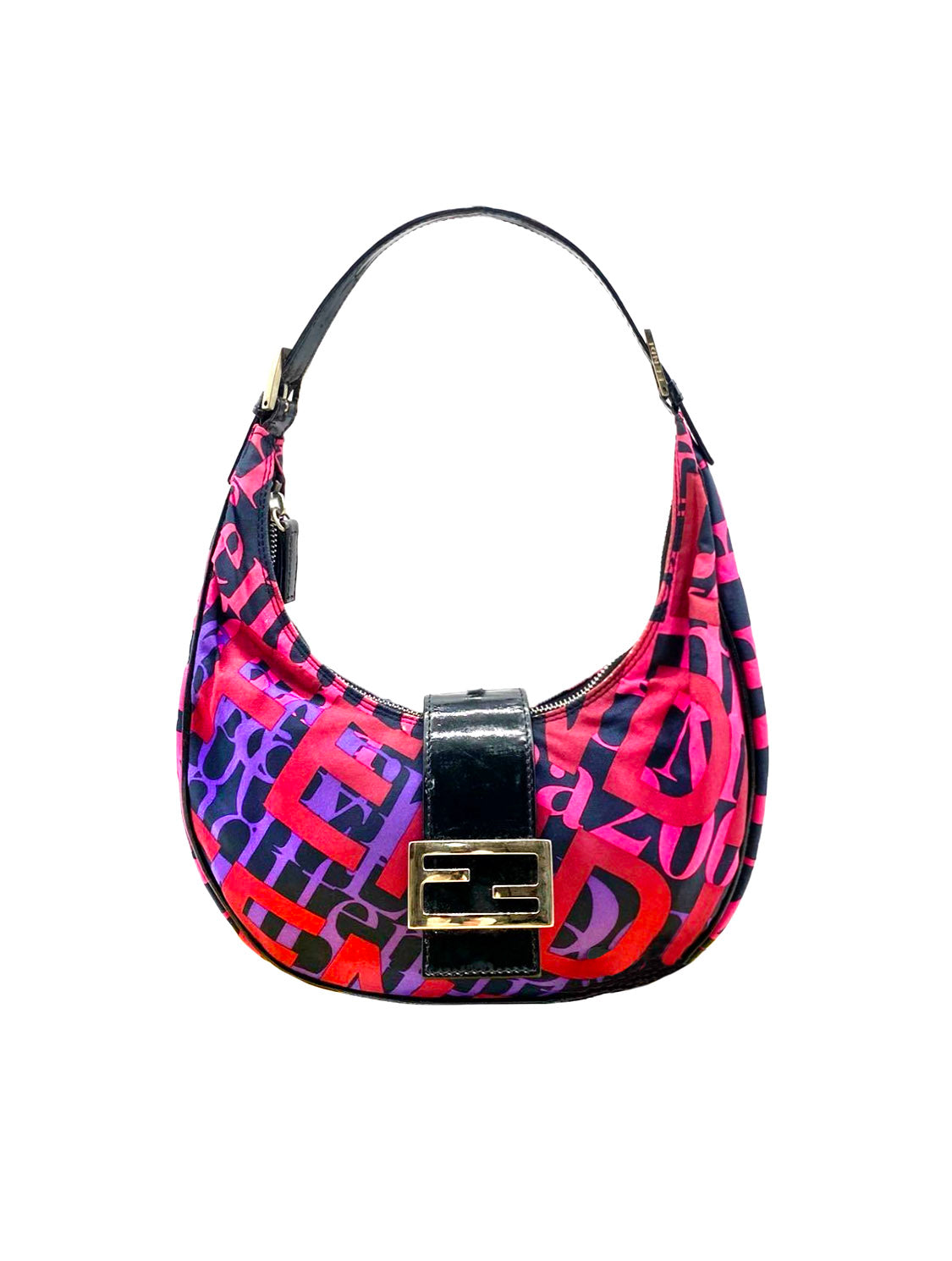 Fendi 2000s Pink & Purple Typographic Croissant Bag