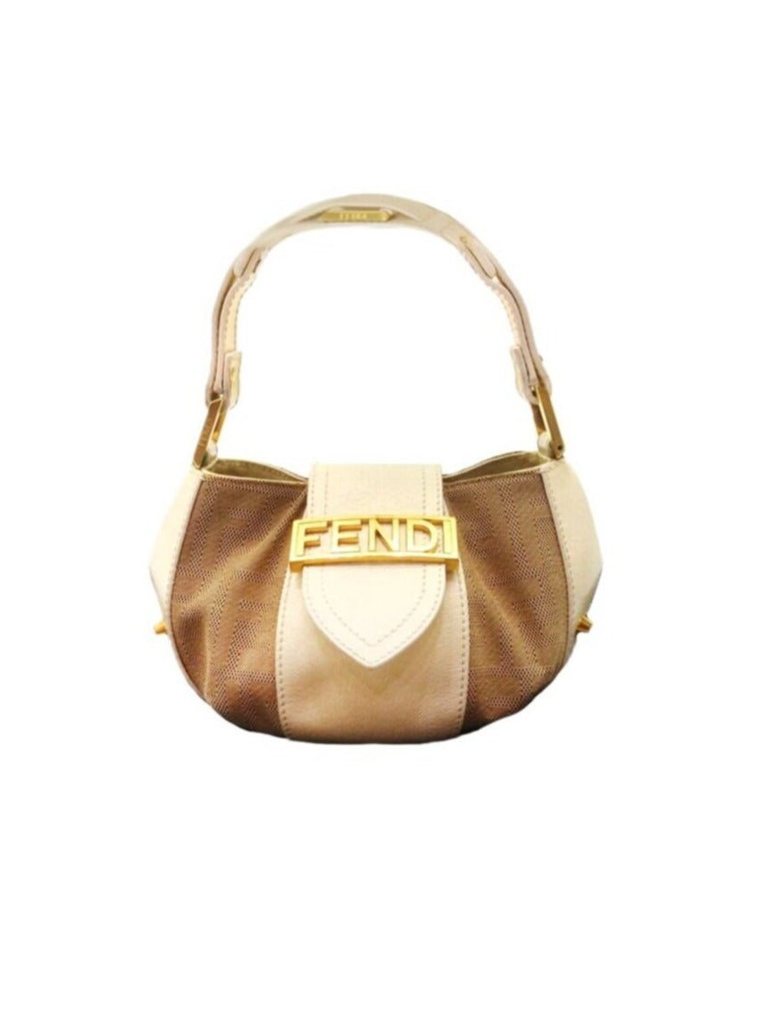 Fendi 2000s Mini Beige Zucca Studded Handbag