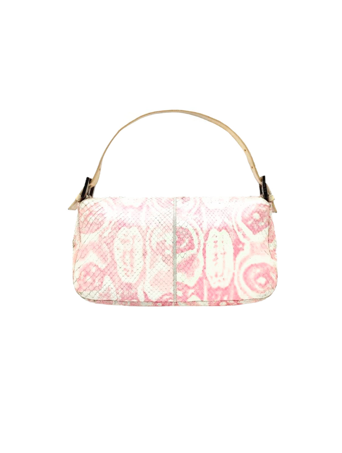 Fendi 2000s Pink Inkblot Print Snakeskin Baguette