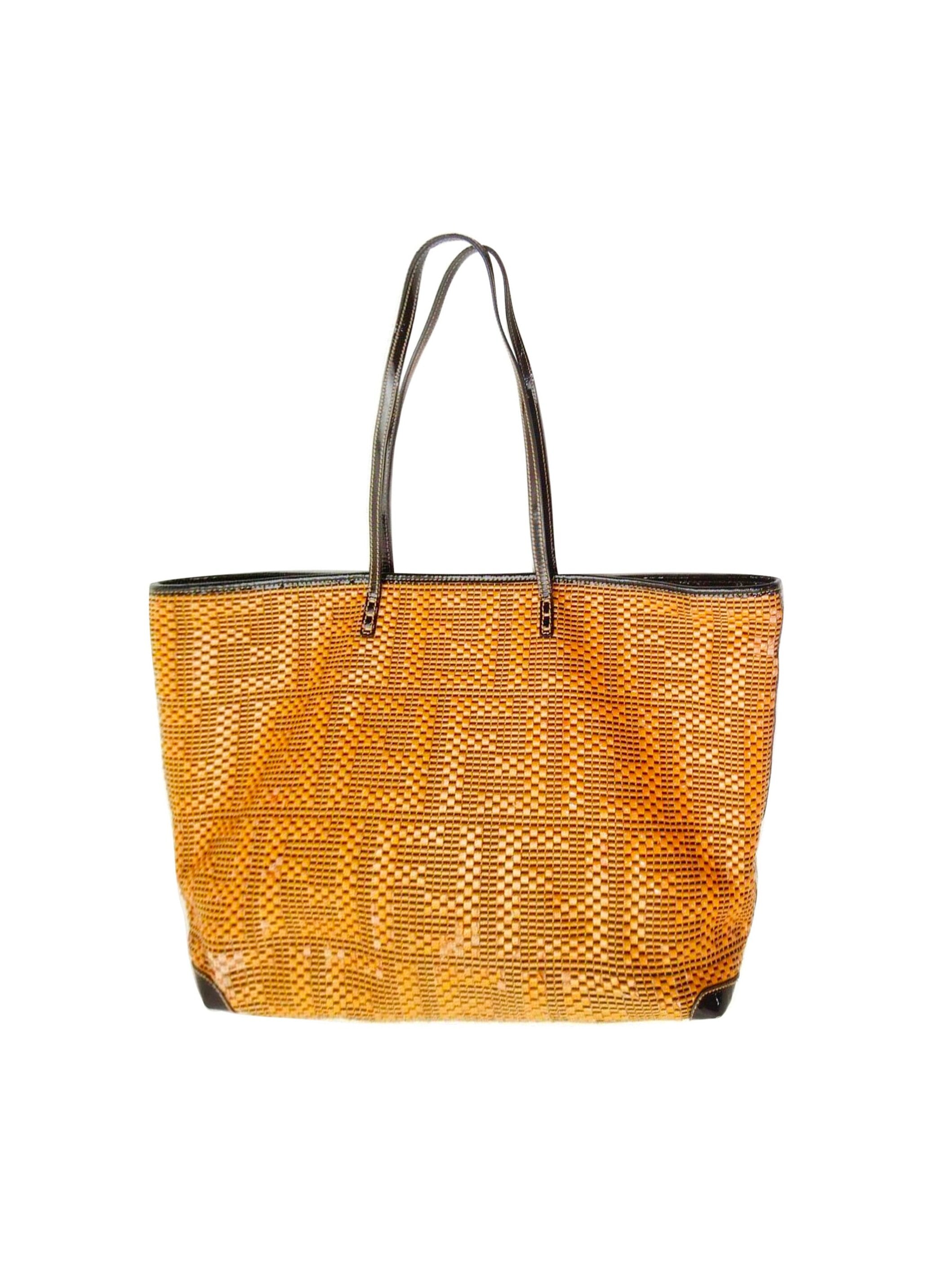 Fendi 2000s Medium Yellow Straw Textured Tote