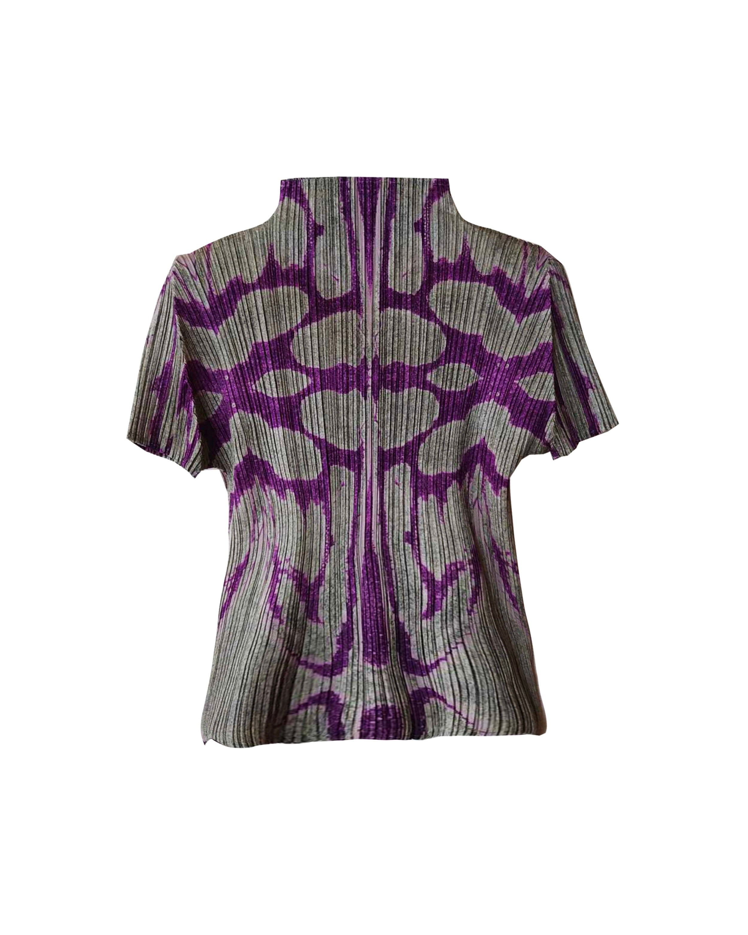 Issey Miyake Summer 2023 Pleats Please Lilac Mock Neck Shortsleeve