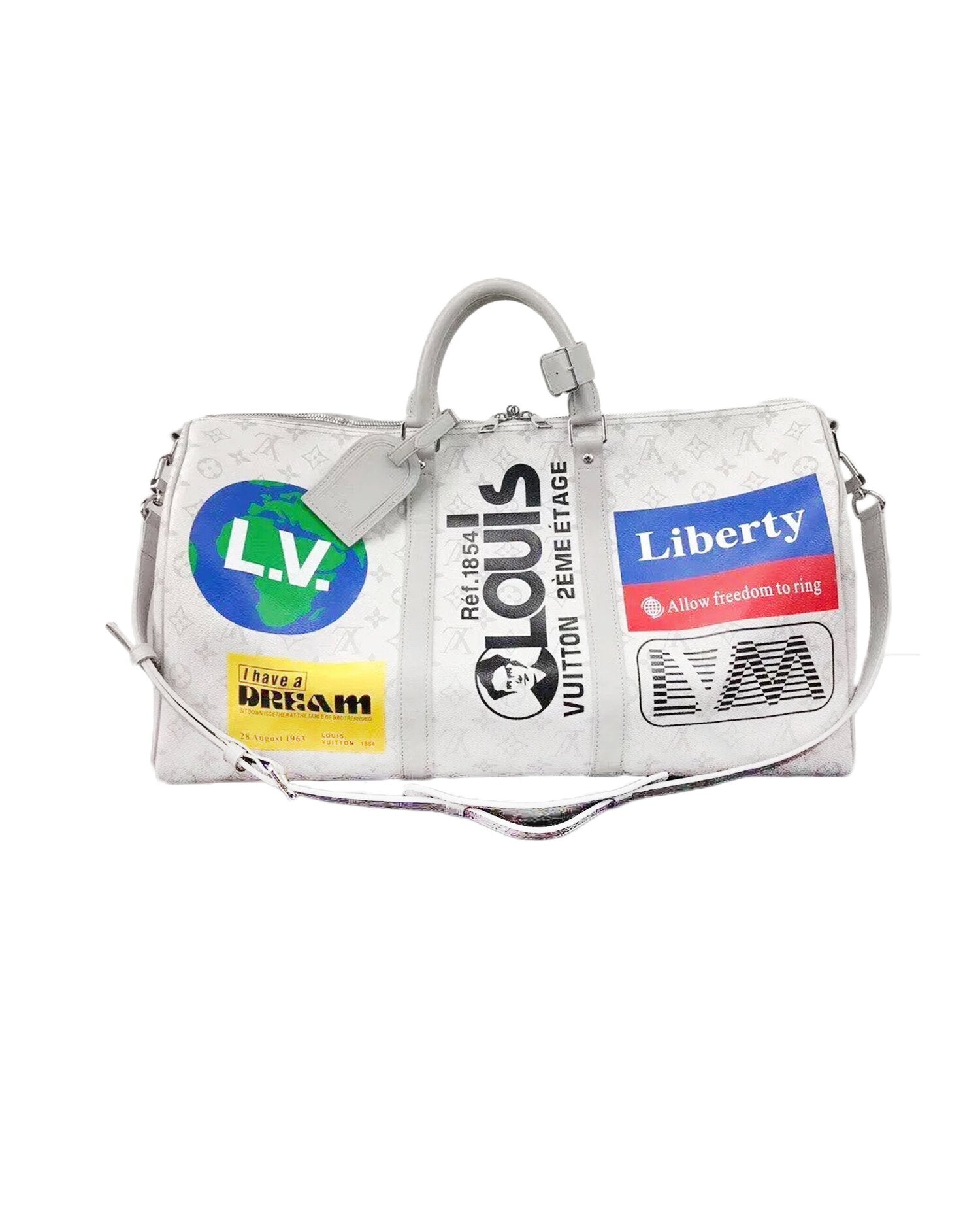 Louis Vuitton Vintage - Monogram Antartica Keepall Bandouliere Logo Story  50 Bag - White - Leather Handbag - Luxury High Quality - Avvenice