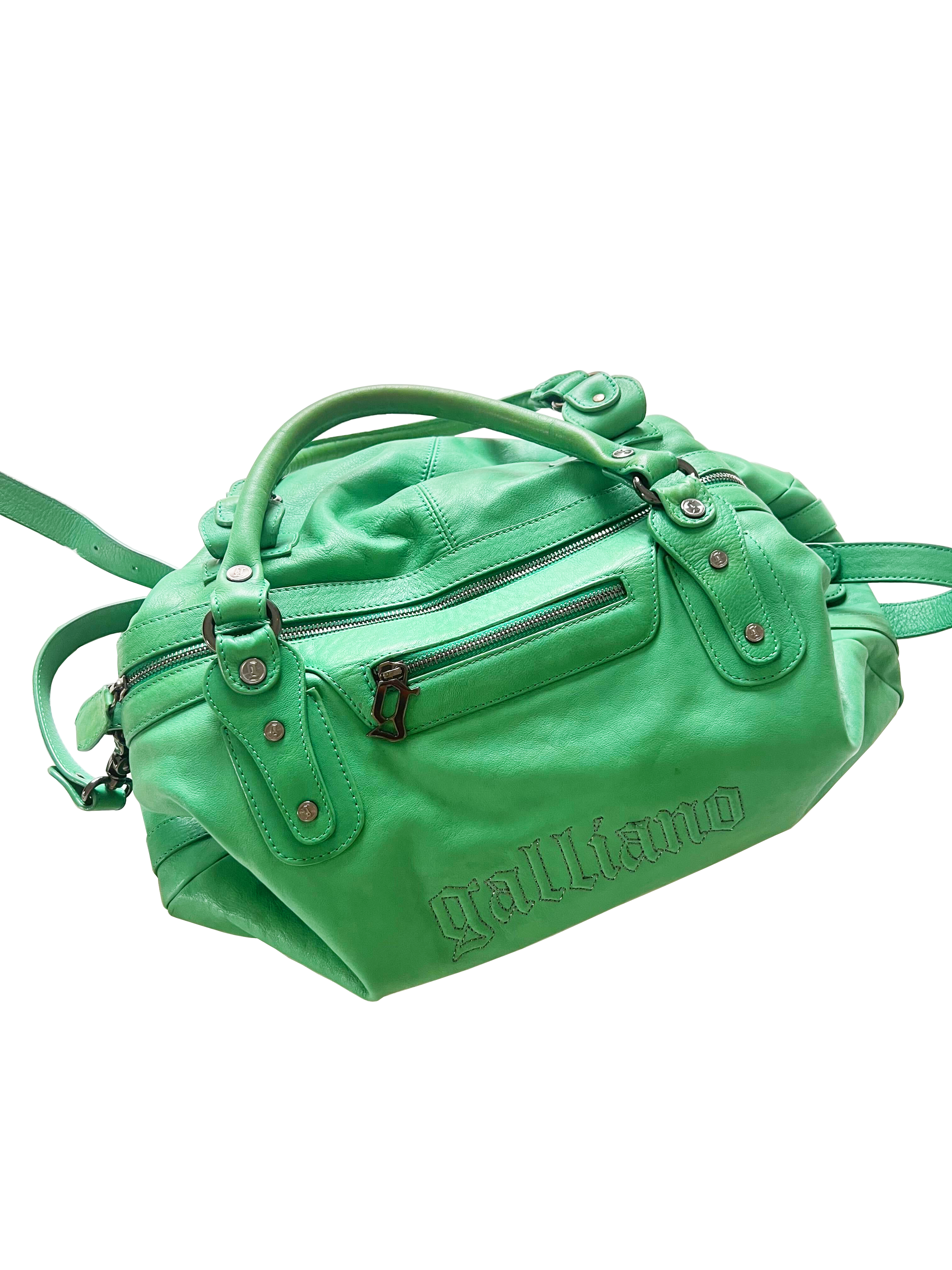 John Galliano 2000s Green Leather Satchel Bag · INTO