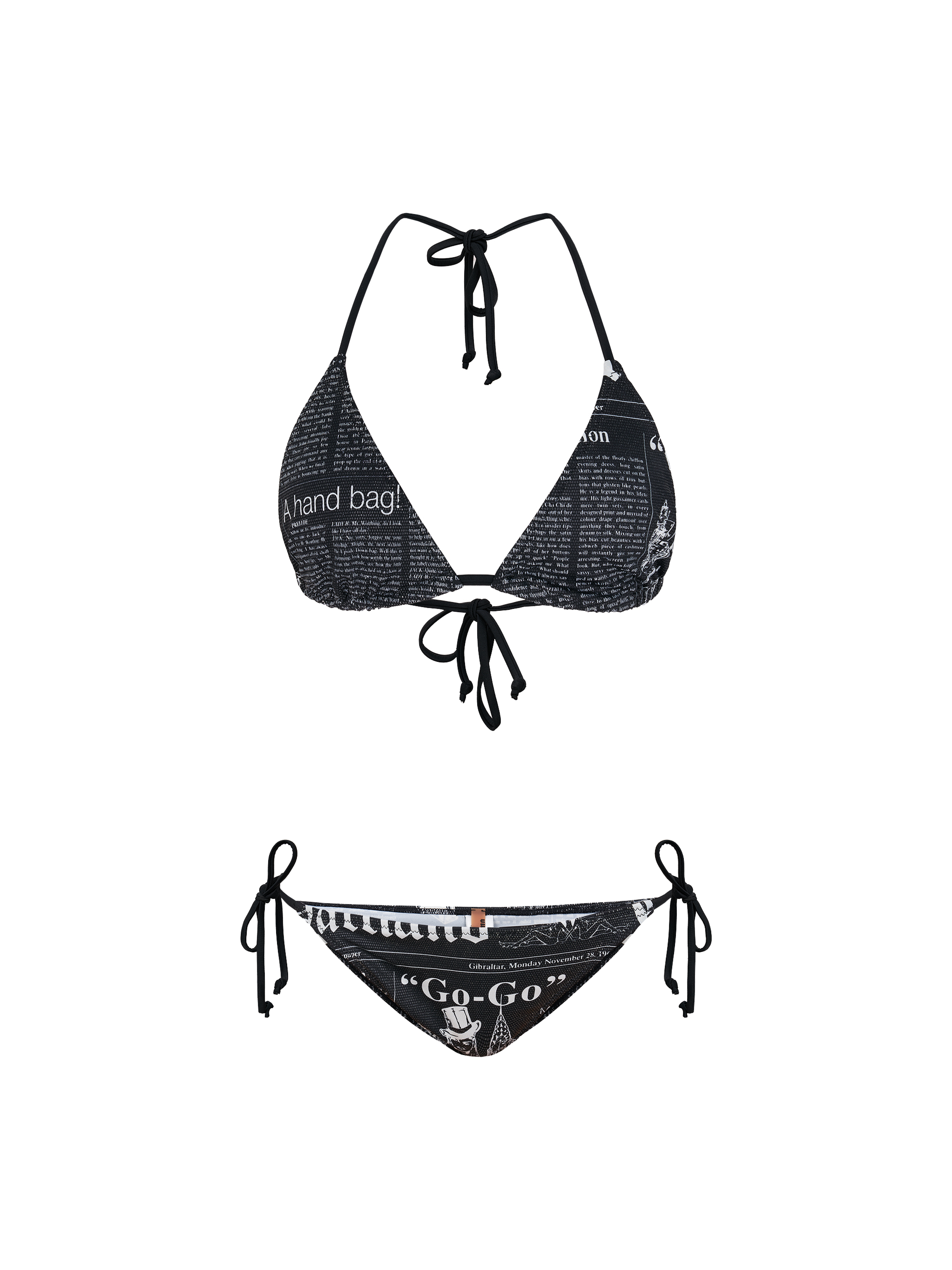 John Galliano 2000s Black “Galliano Gazette” Printed Bikini