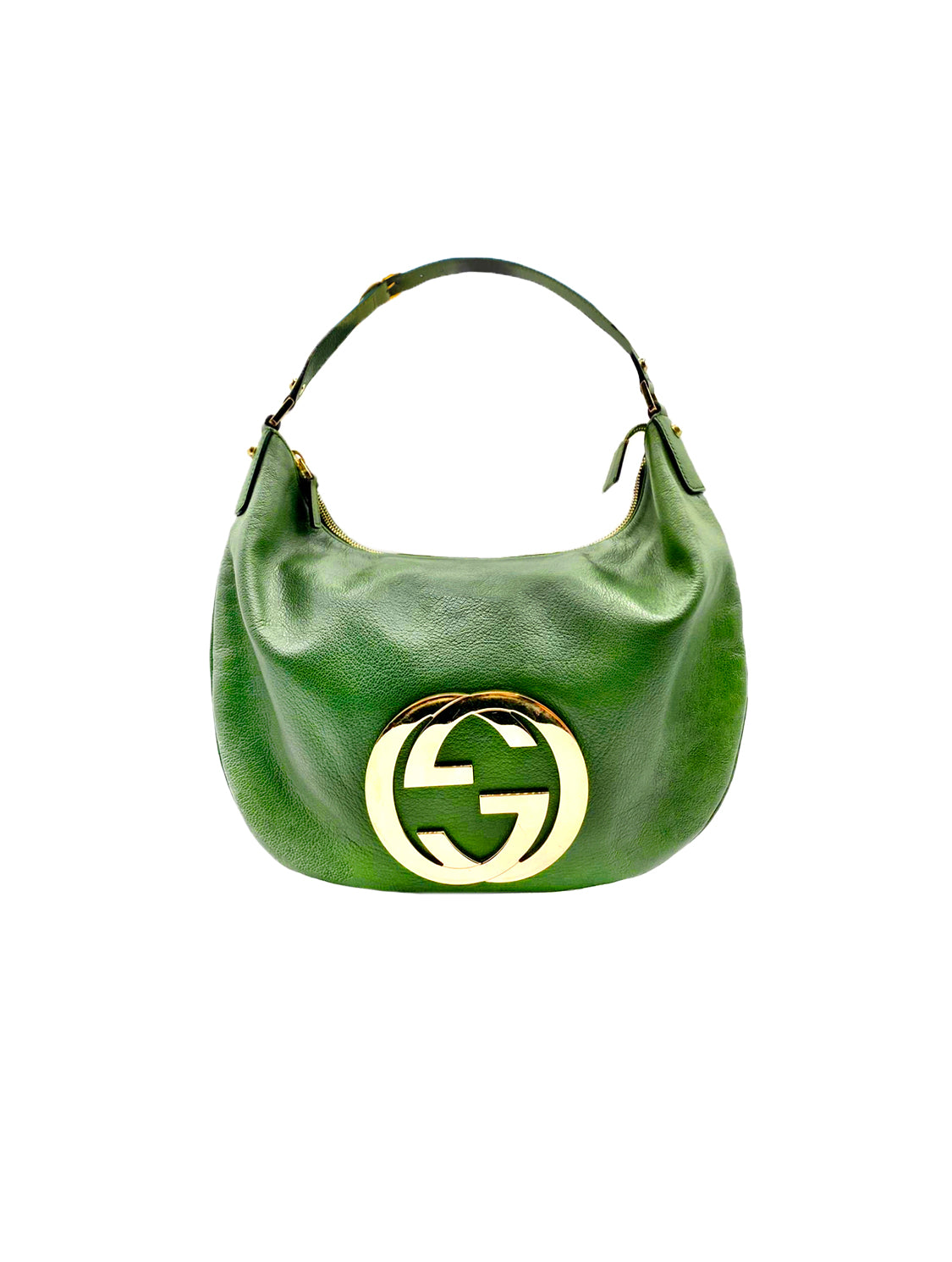 Gucci 2000s Rare Green OG Hobo Gold Logo Bag
