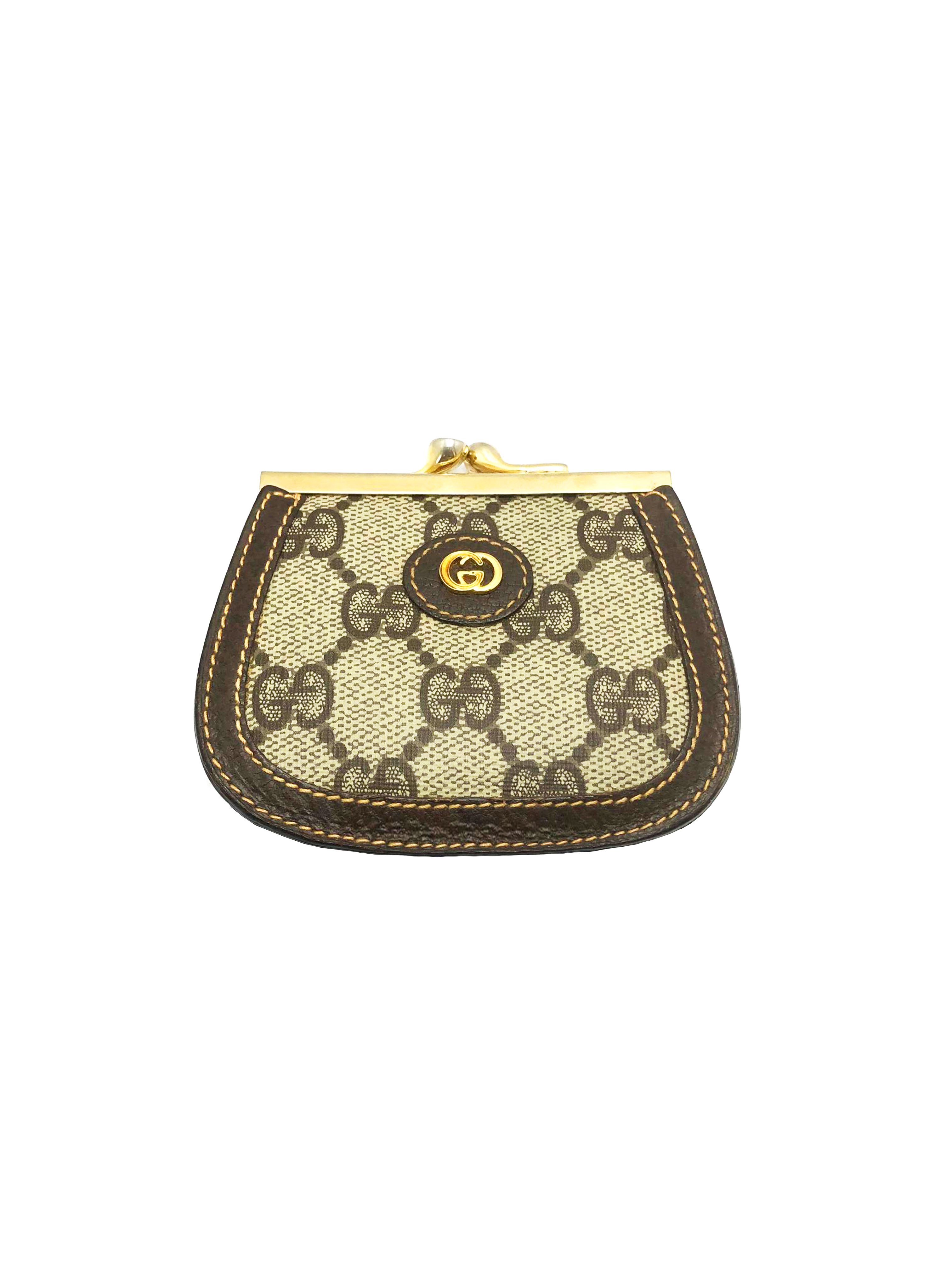 Gucci, Bags, Vintage Gucci Gg Kiss Lock Coin Purse Wallet Monogram Navy
