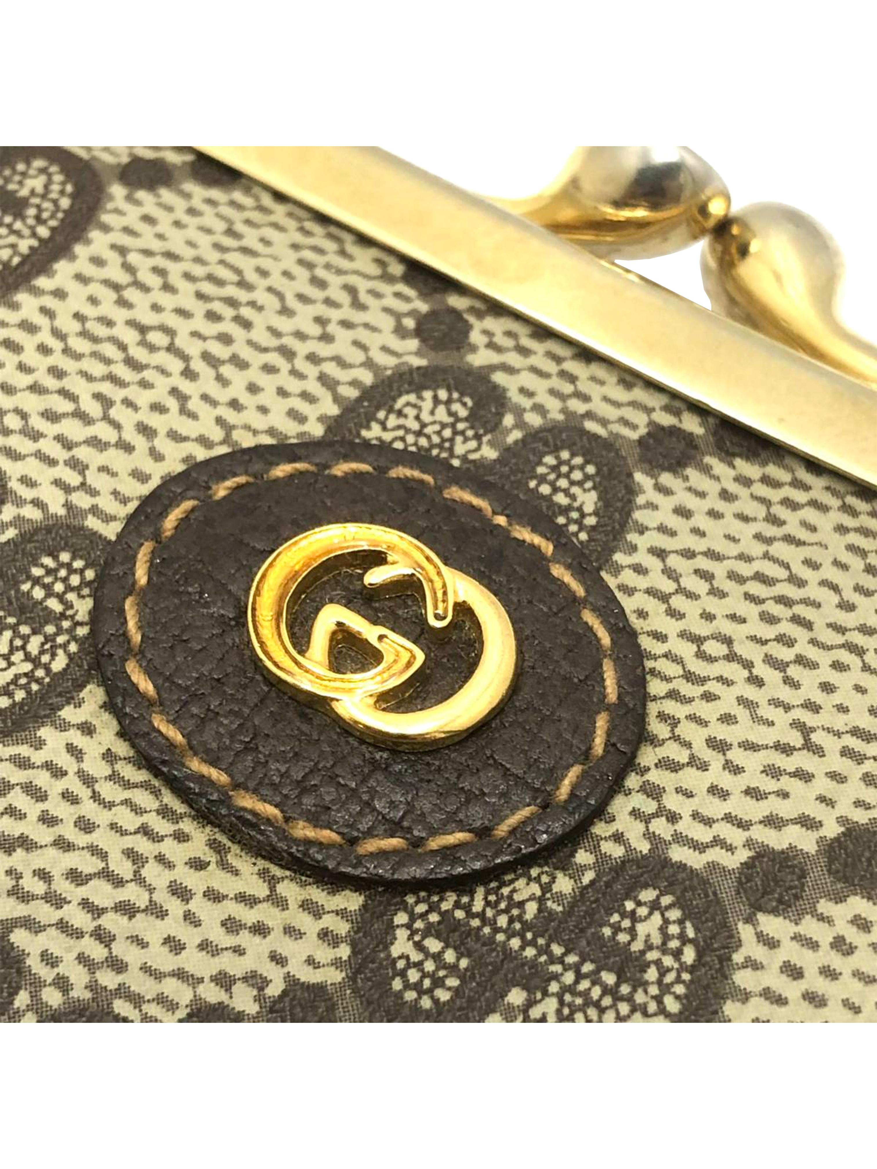 Gucci Monogrammed Fabric and Leather Kisslock Coin Purse 80s