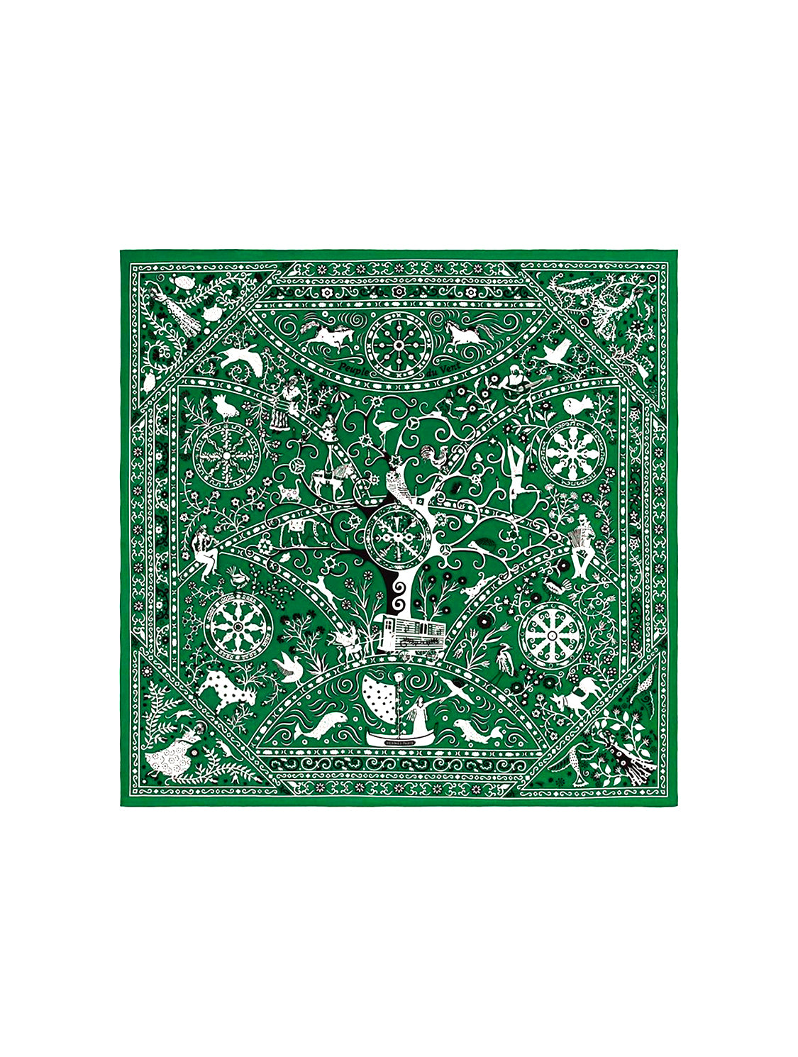 Hermès 2010s Peuple De Vent Green Rare Scarf