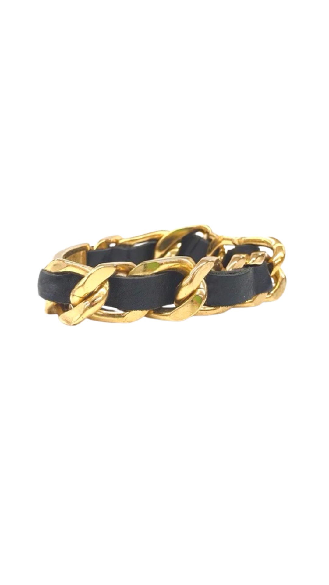 Chanel 2000s Rare Gold and Leather Bracelet