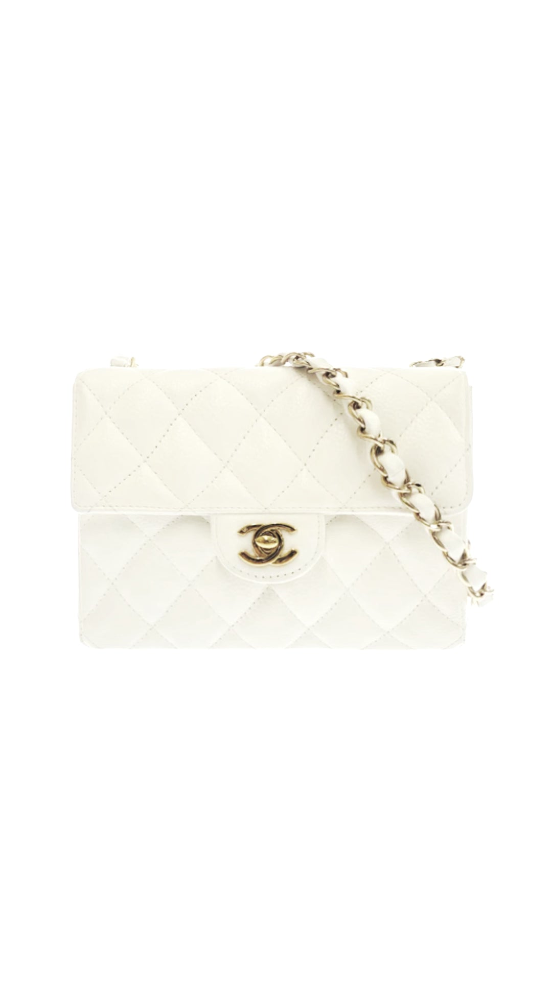 Chanel White Rare Quilted Square Gold Hardware Flap