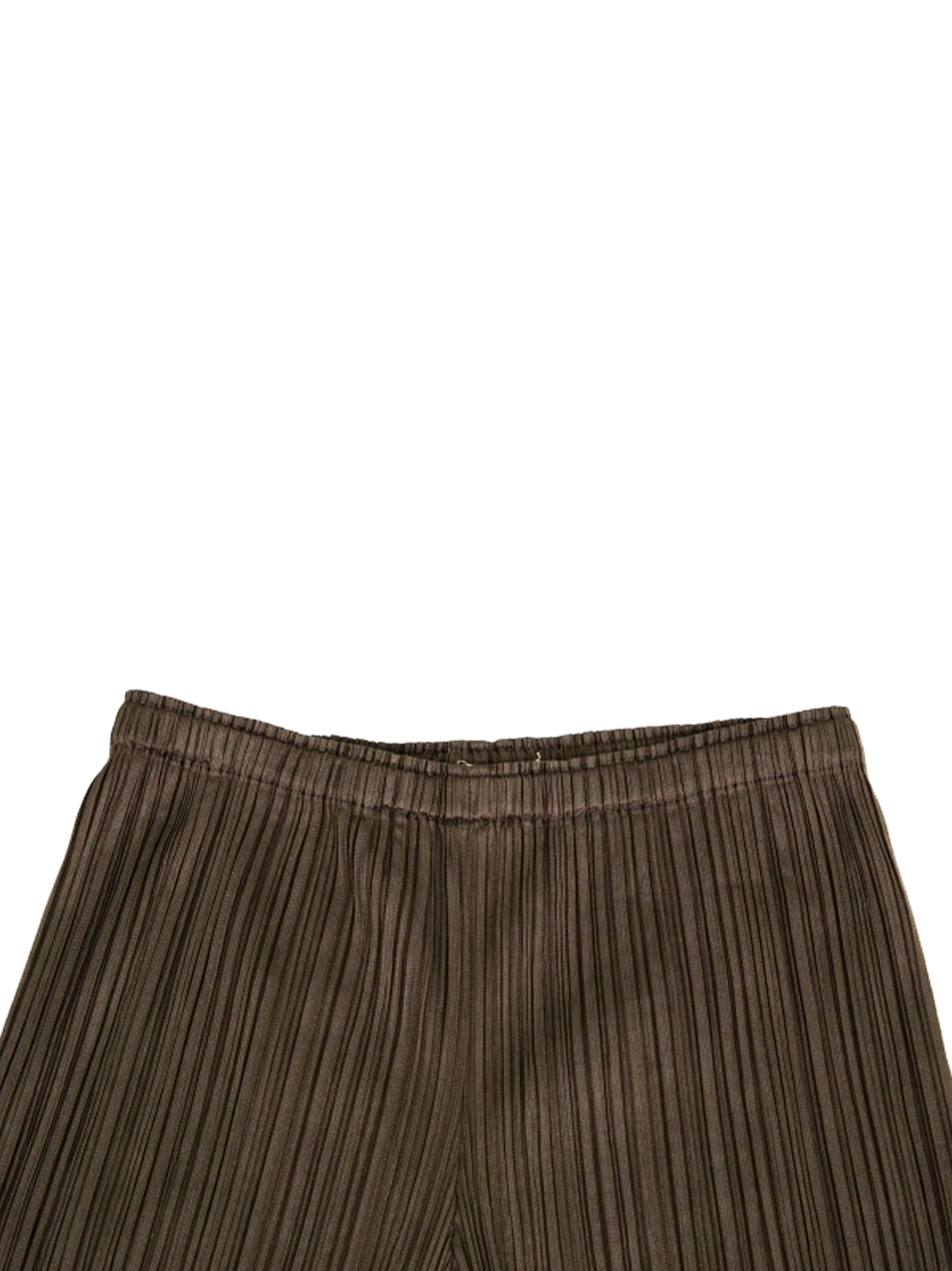 Pleats Please Issey Miyake Cropped Pleated Trousers in Brown