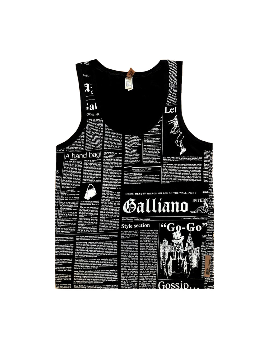 John Galliano 2000s Black Gazette Tank Top