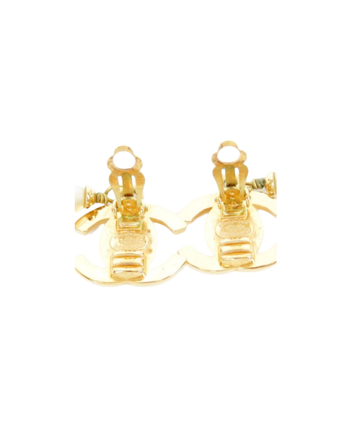 Chanel 2000s Pearl Gold Turnlock CC Earrings