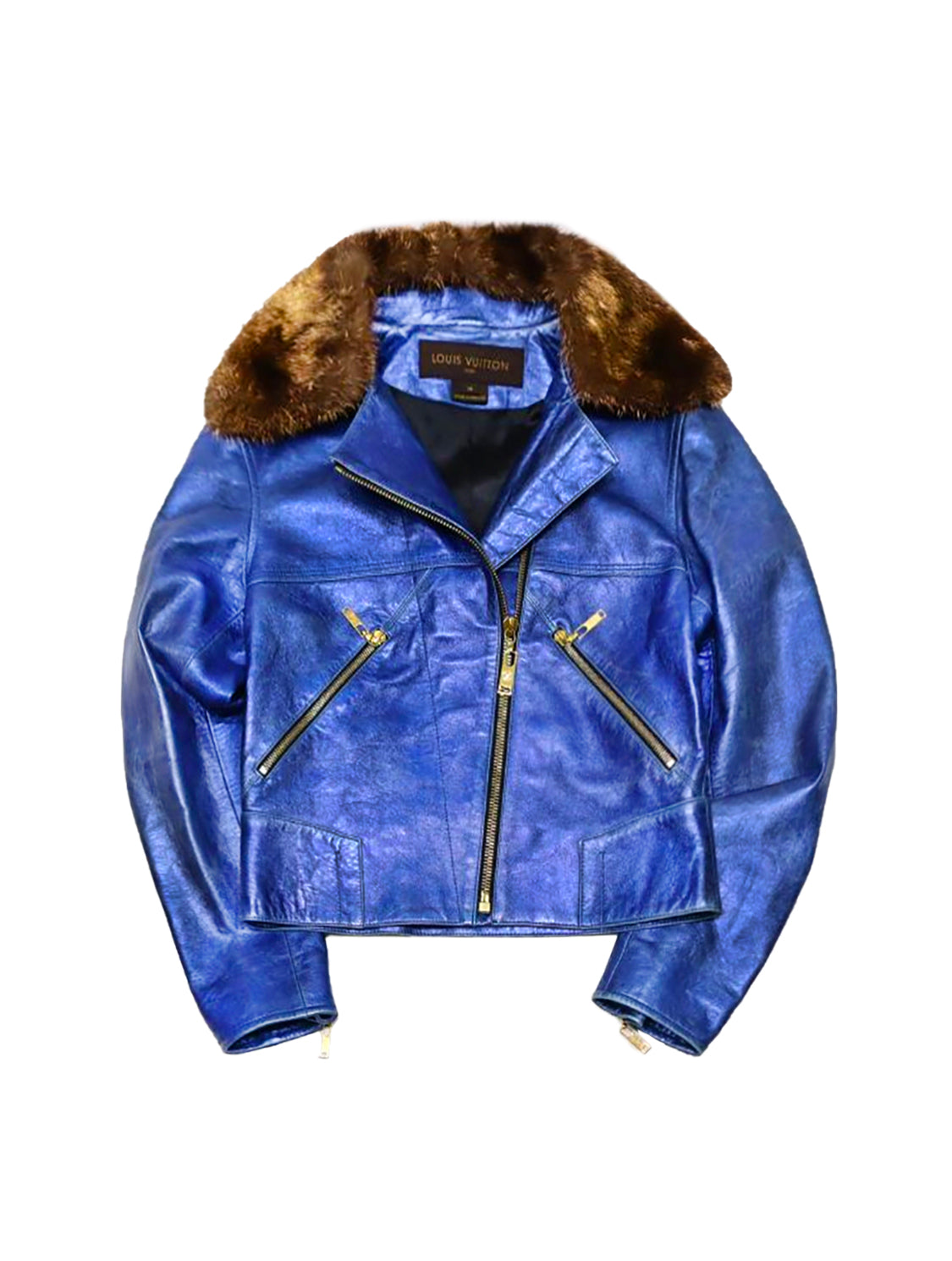 Louis Vuitton 2000s Blue Leather Jacket With Fur · INTO