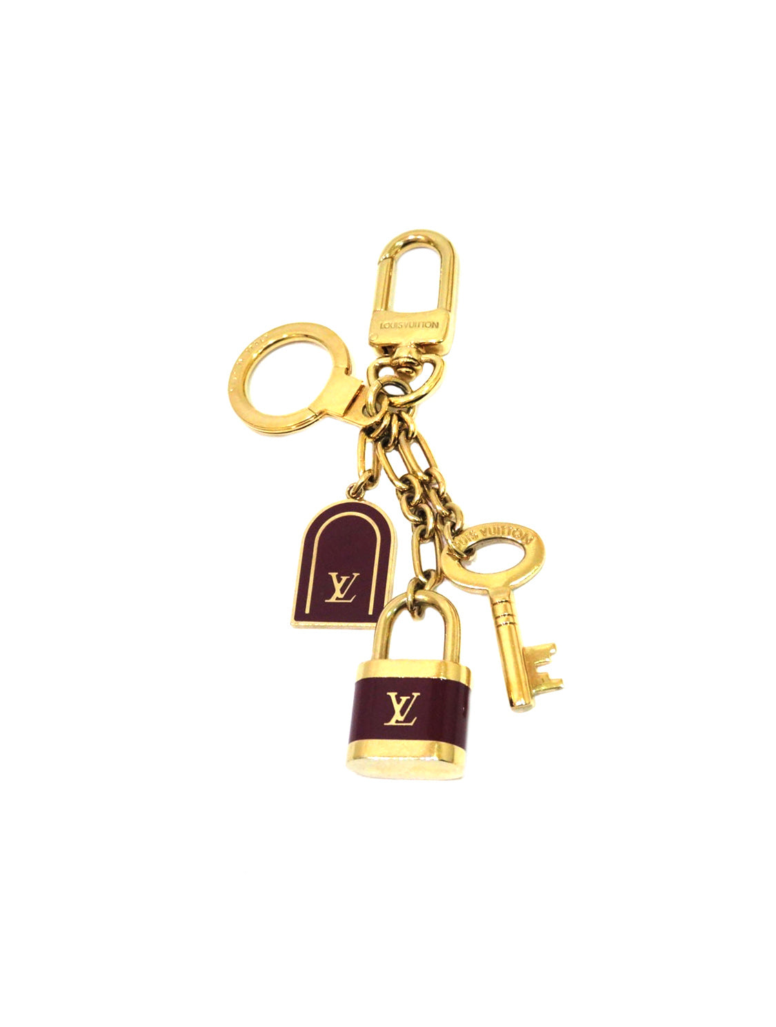 Louis Vuitton 2000s Gold and Burgundy Lock Charm Keychain