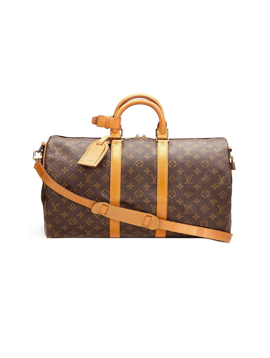 Louis vuitton bag with the brown and light brown monogram on one side, and  black and dark gray borders. made of leather and featuring a square shape  with the gold lv logo