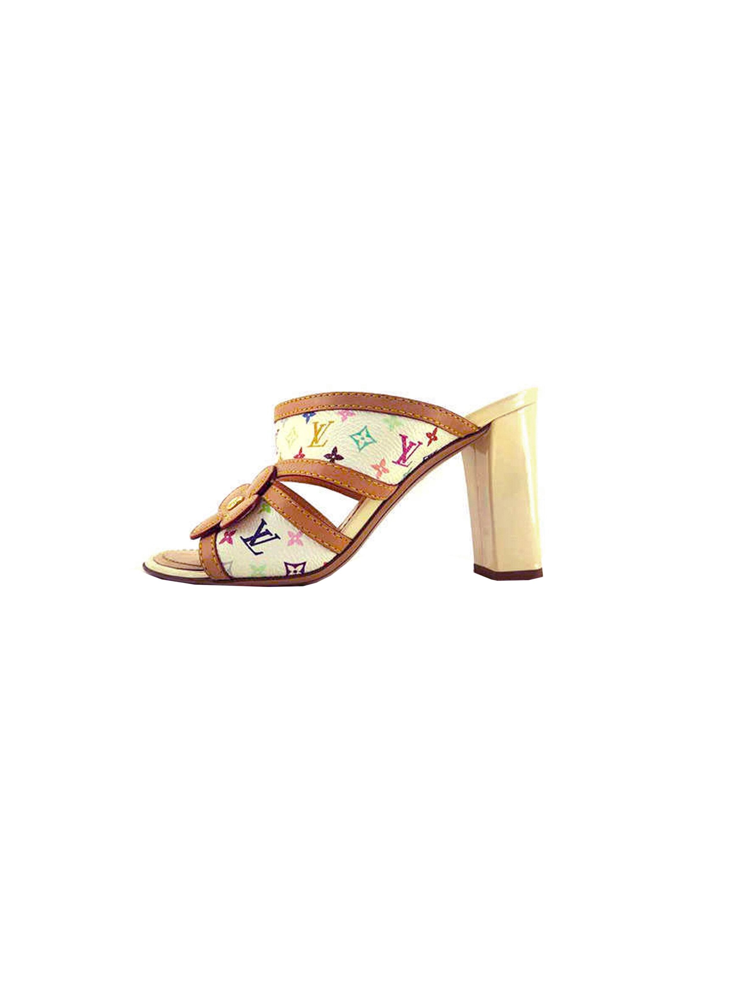 Louis Vuitton, Shoes, Louis Vuitton White Lv Monogram Multicolore  Murakami Open Toe Mule Wedges