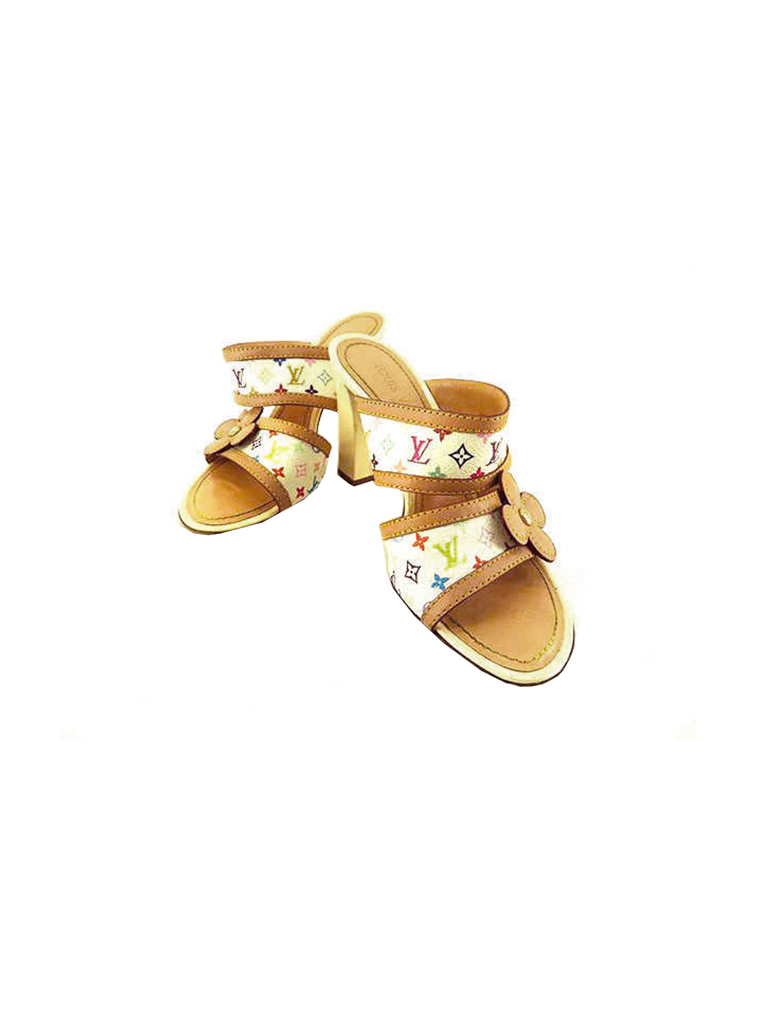 Louis Vuitton, Shoes, Louis Vuitton White Multicolor Lv Monogram Wedge  Sandals