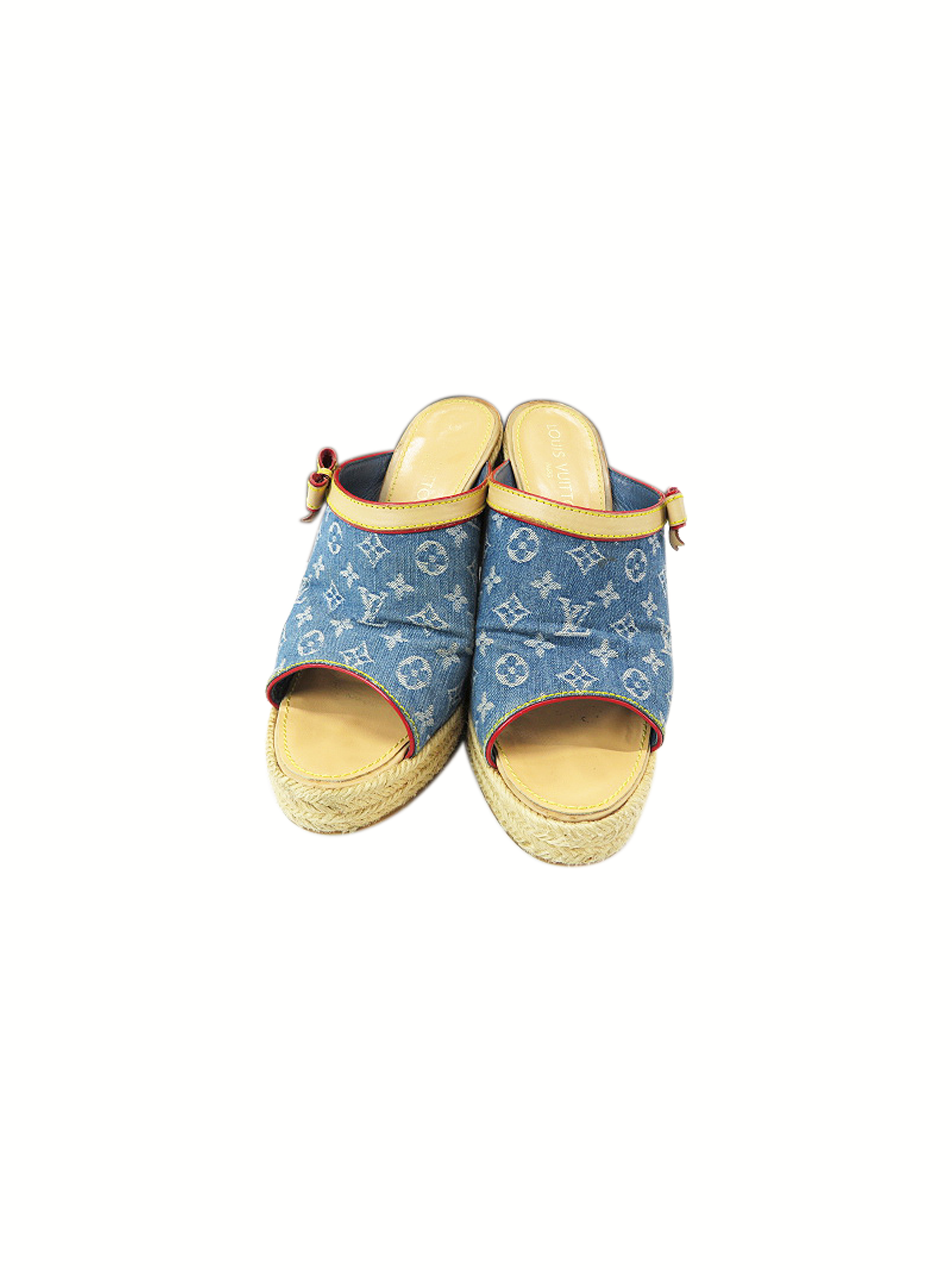 Louis Vuitton Blue/White Denim Monogram And Patent Espadrilles