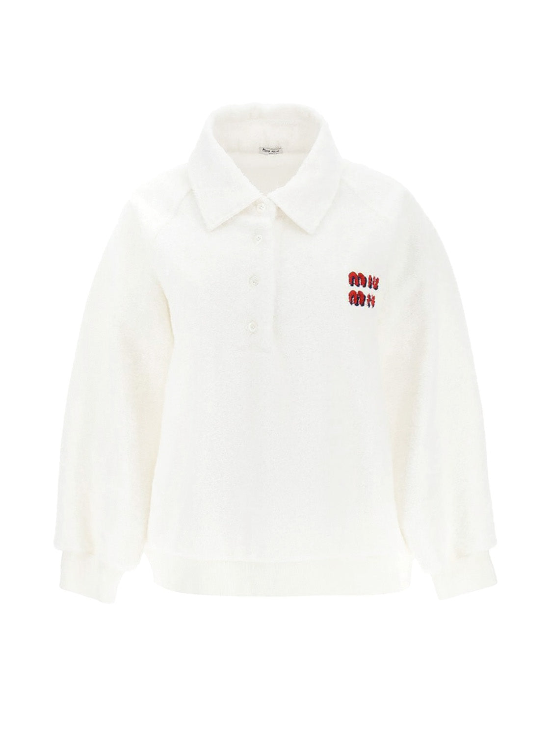 Miu Miu White Terrycloth Long Sleeve Polo Sweater · INTO