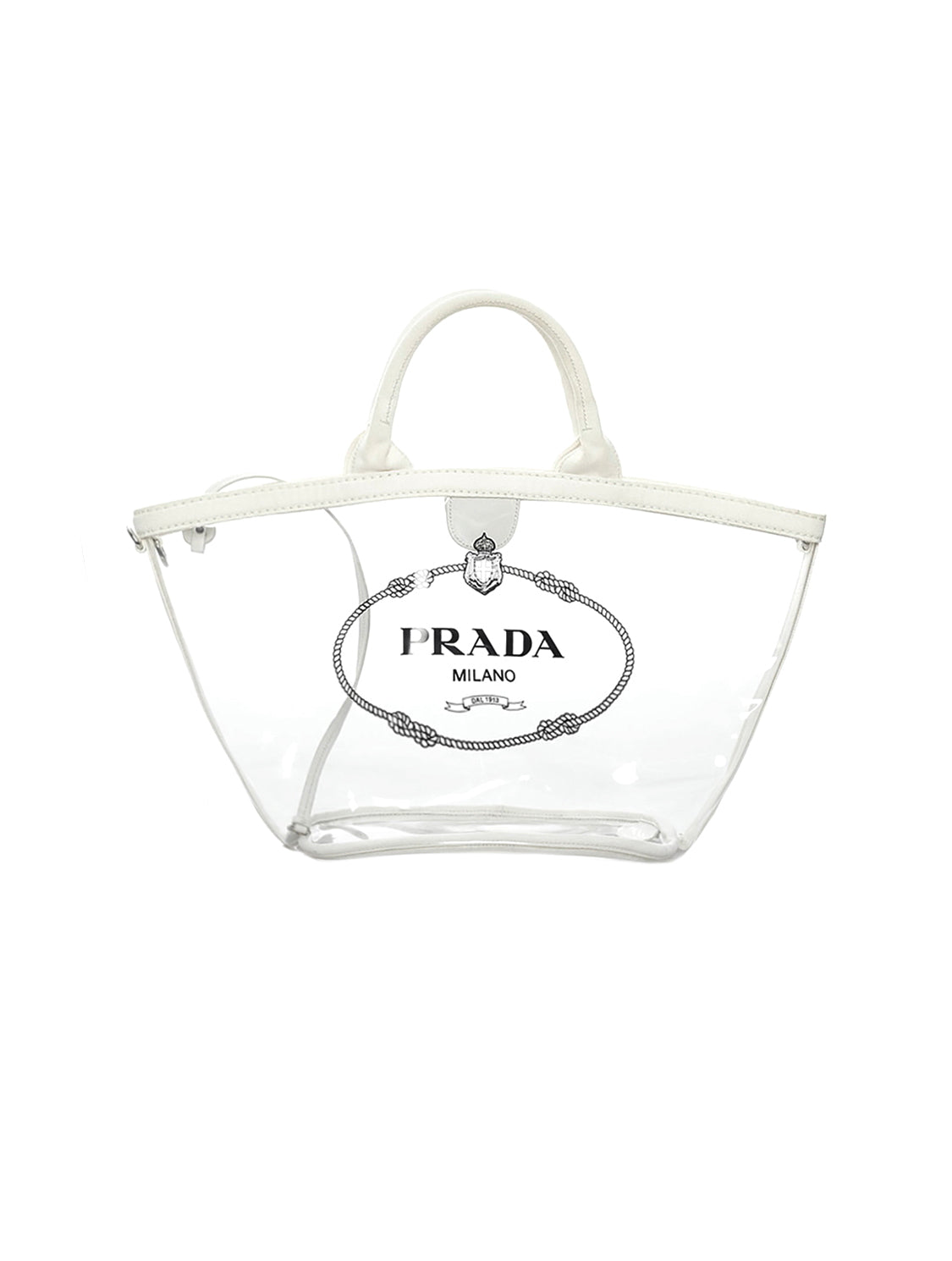 Prada Logo Clear Tote Bag in White
