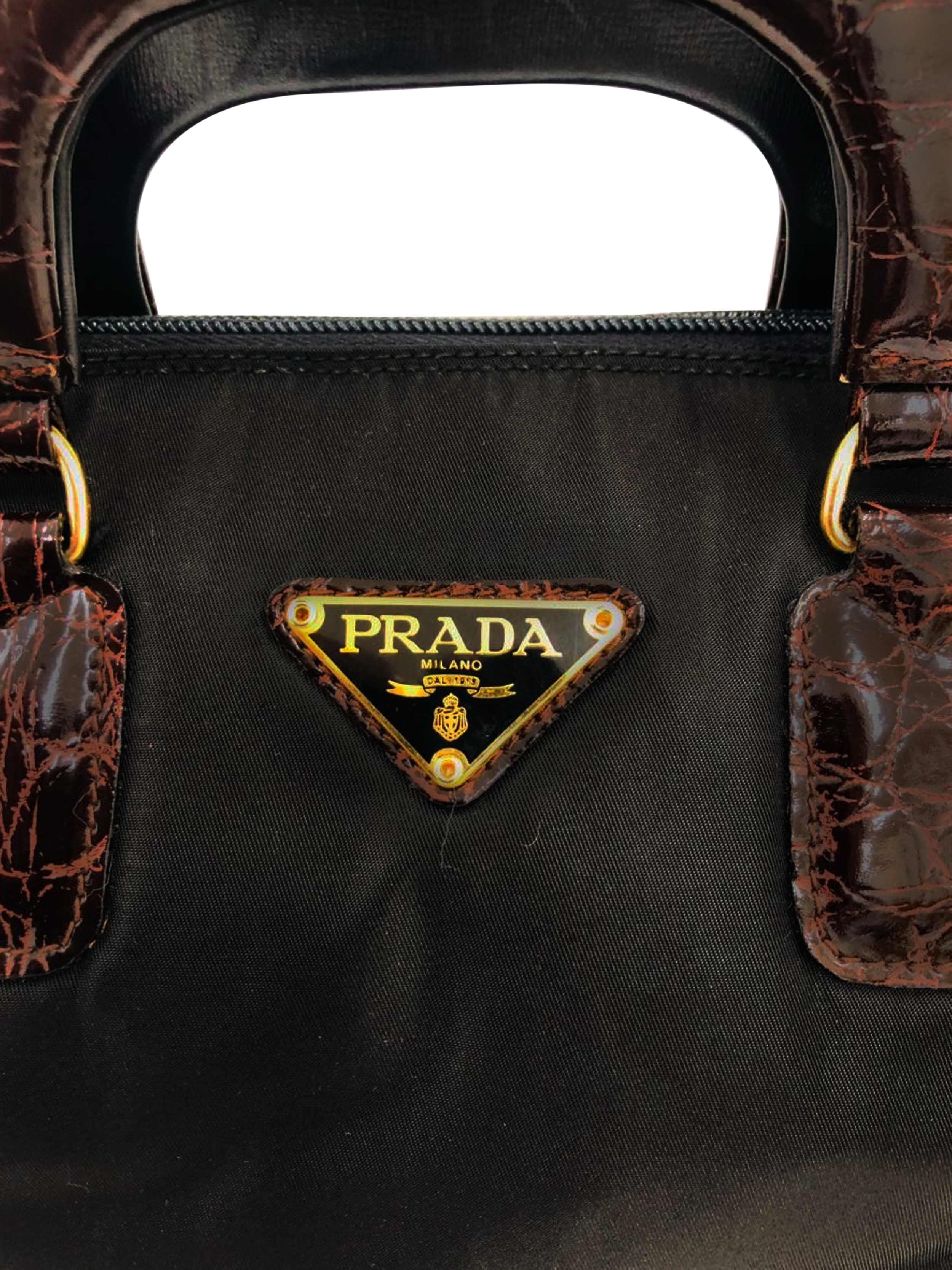 Prada 2000s Black Nylon Leather Strap Bag · INTO