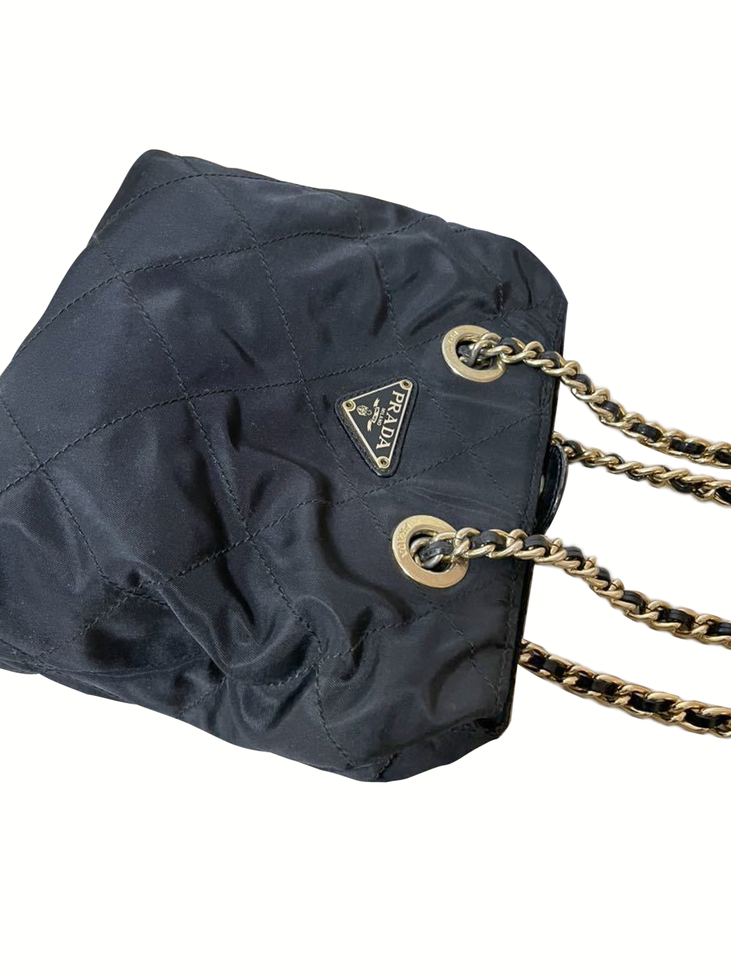Prada Gray Nylon Shoulder & Handbag Quilted Gold Hardware