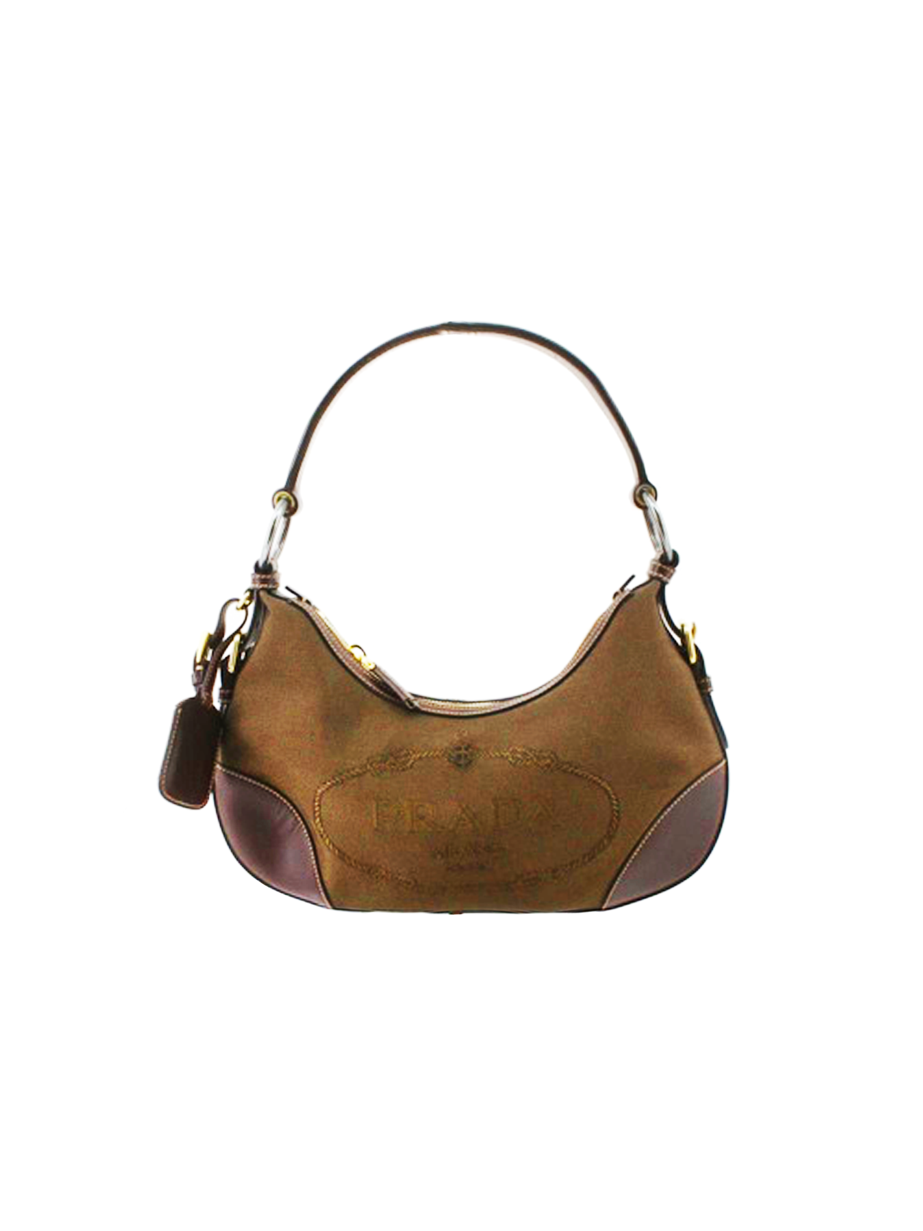 Prada 2000s Brown Jacquard One Shoulder Bag · INTO