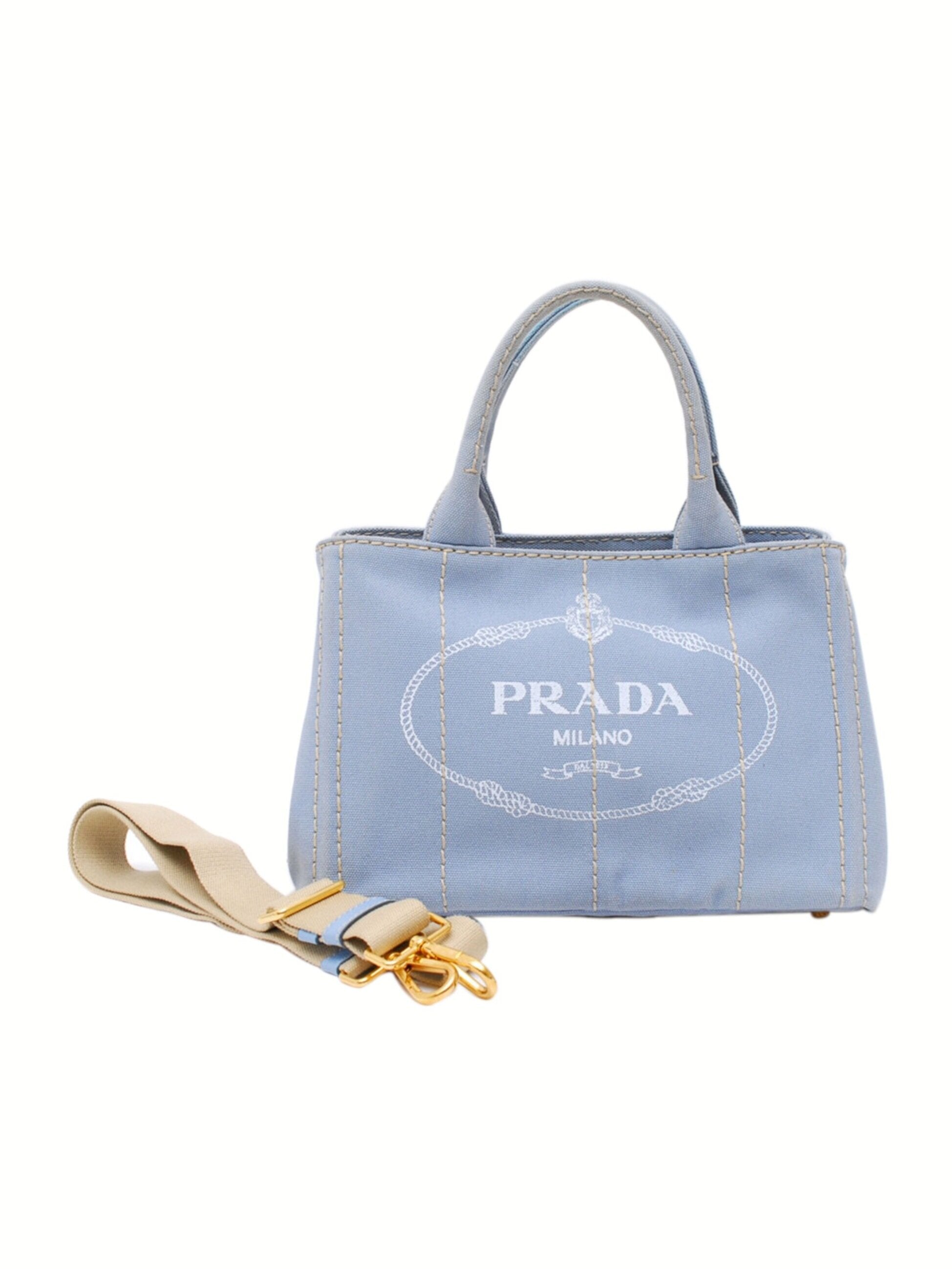 Prada 2000s Light Blue Denim Canvas Tote · INTO