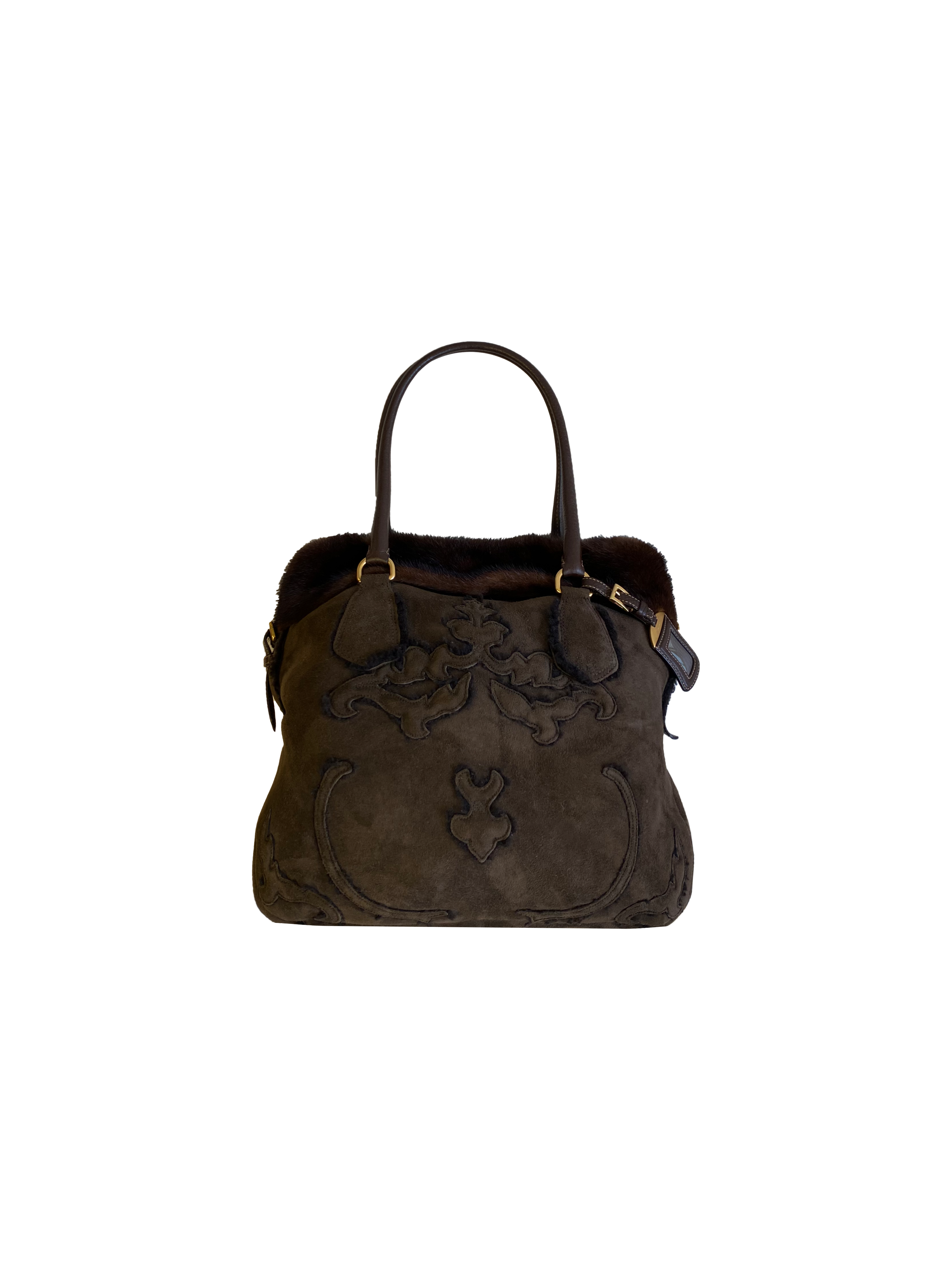 Prada 2000s Shearling and Mink Paisley Bag