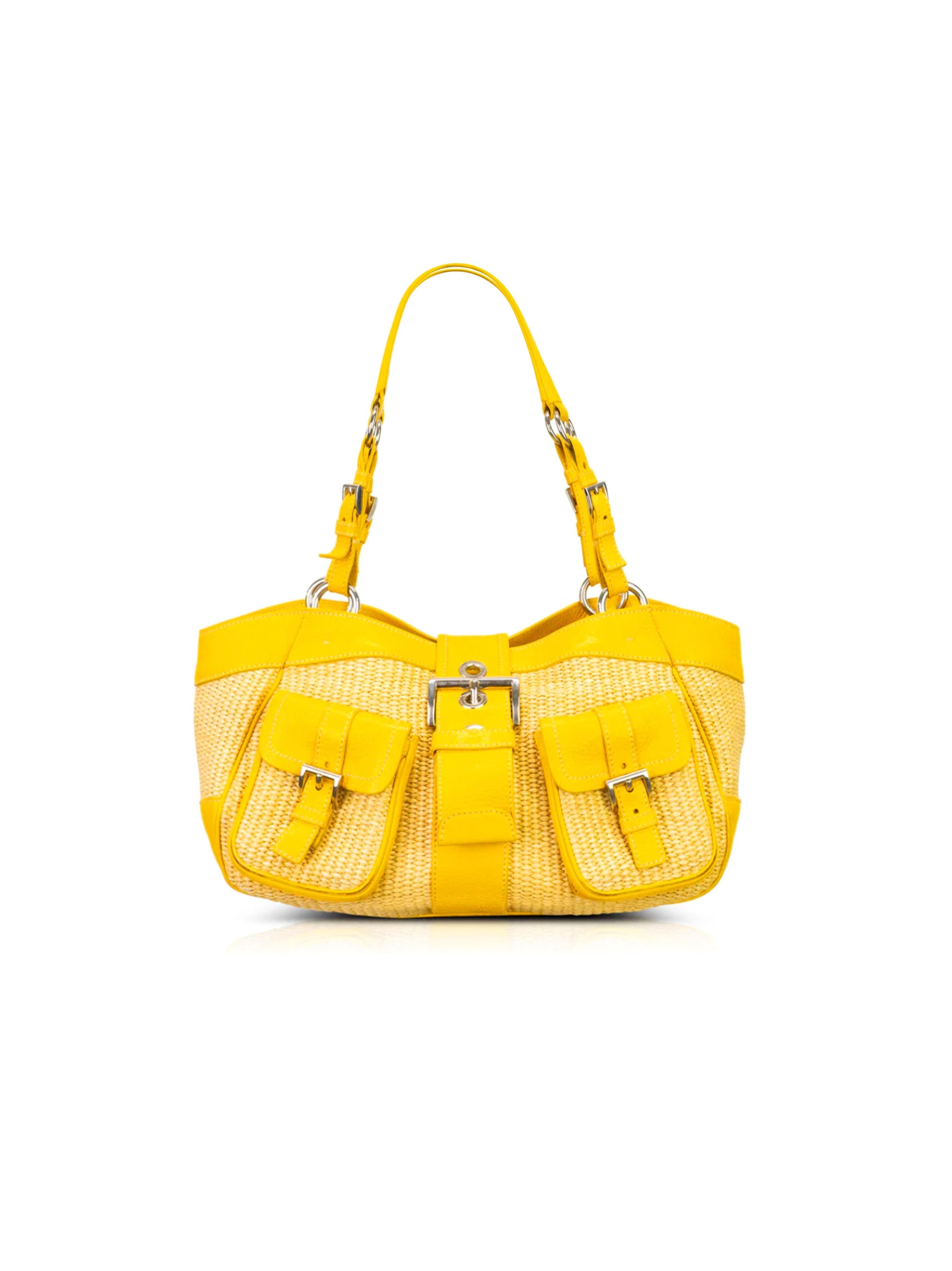 Prada 2000s Yellow Raffia Shoulder Bag · INTO