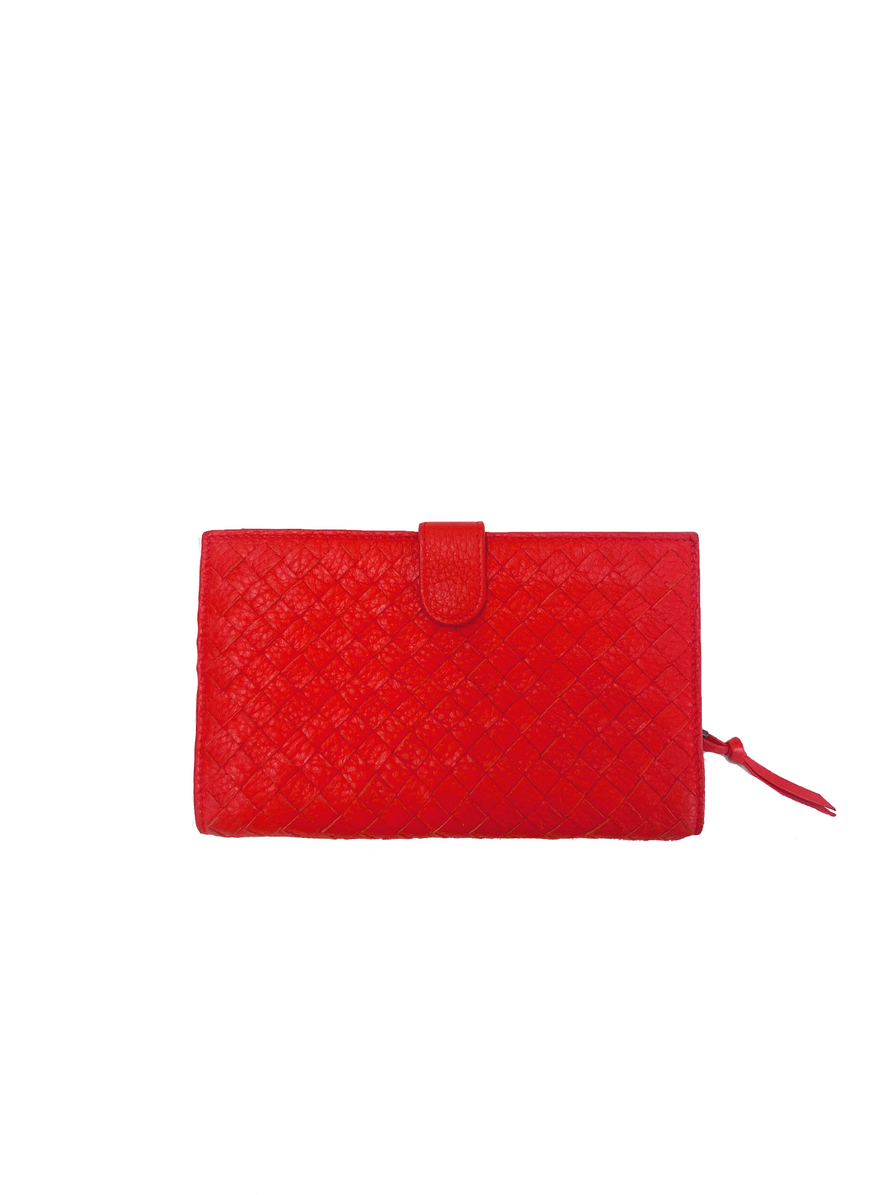 Bottega Veneta 2010s Red Woven Wallet