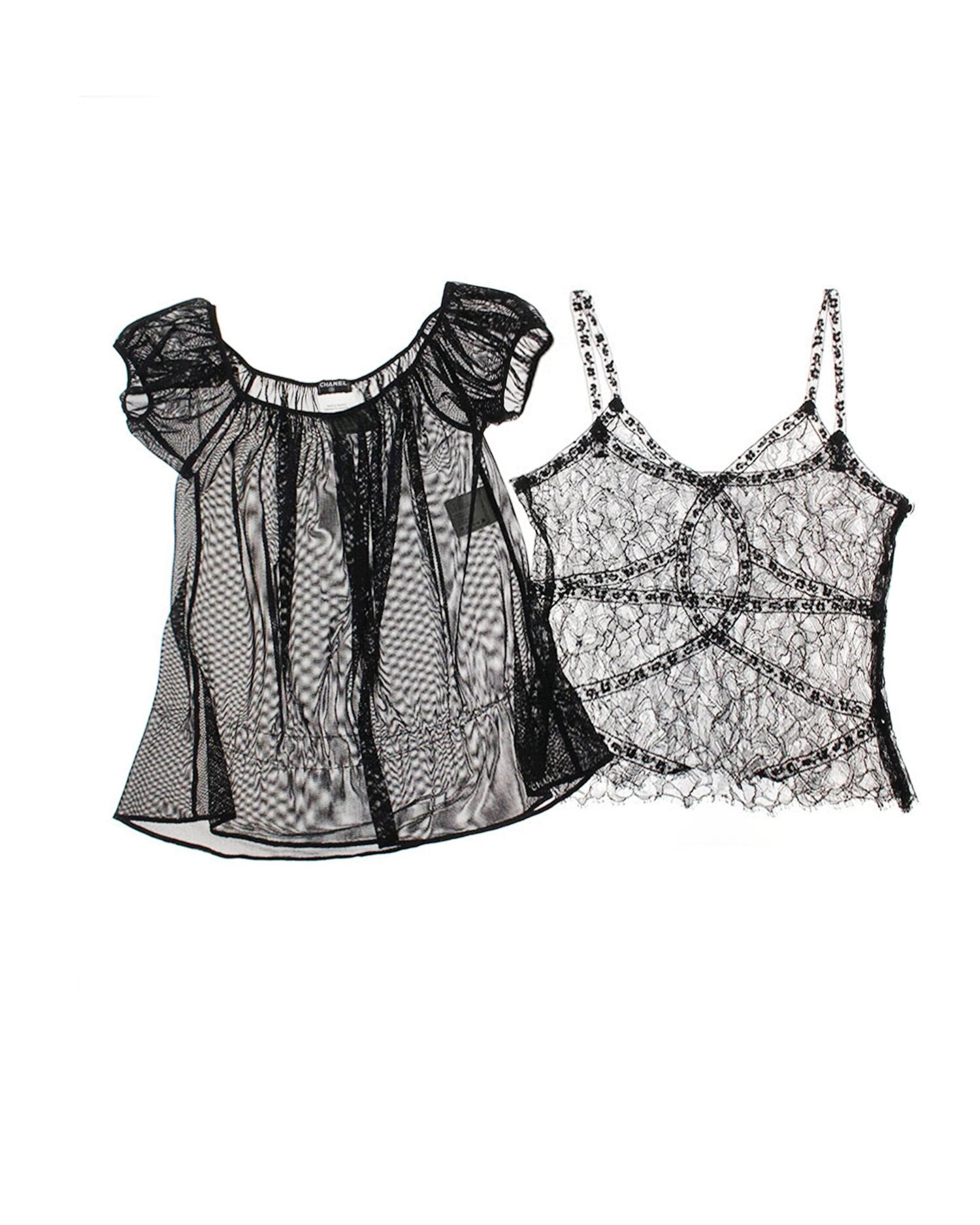 Chanel 2000s Rare Thin Black Lace Two-Tank Set