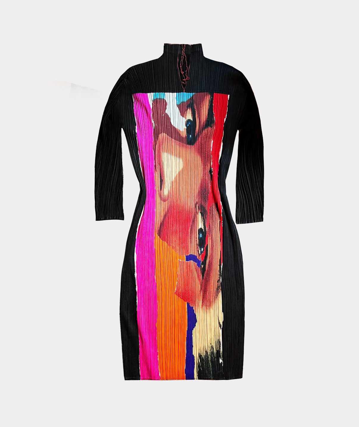 Issey Miyake 1990s Artist Eye Printed Pleats Please Dress · INTO