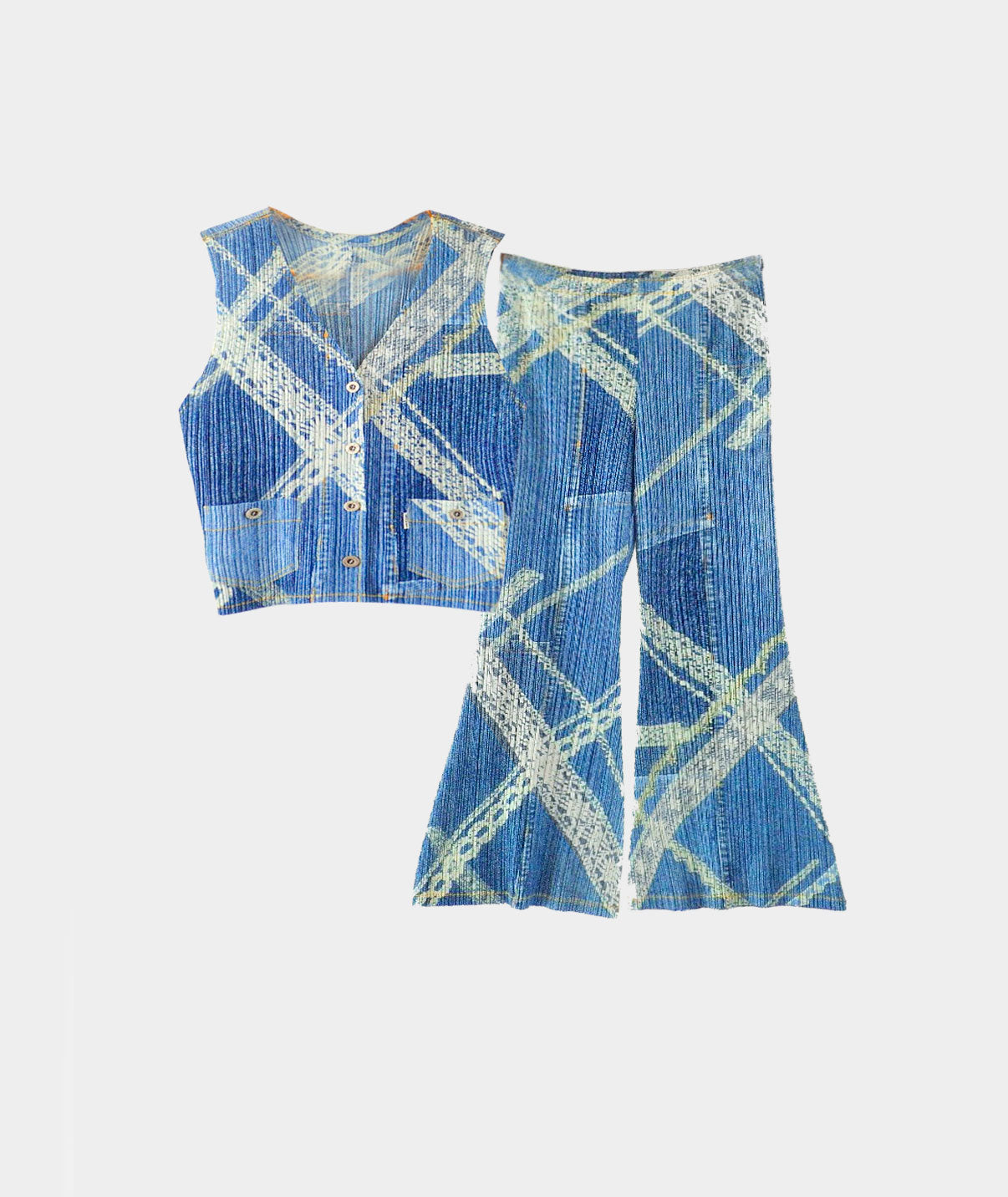 Issey Miyake 2000s Denim Printed Pleats Please