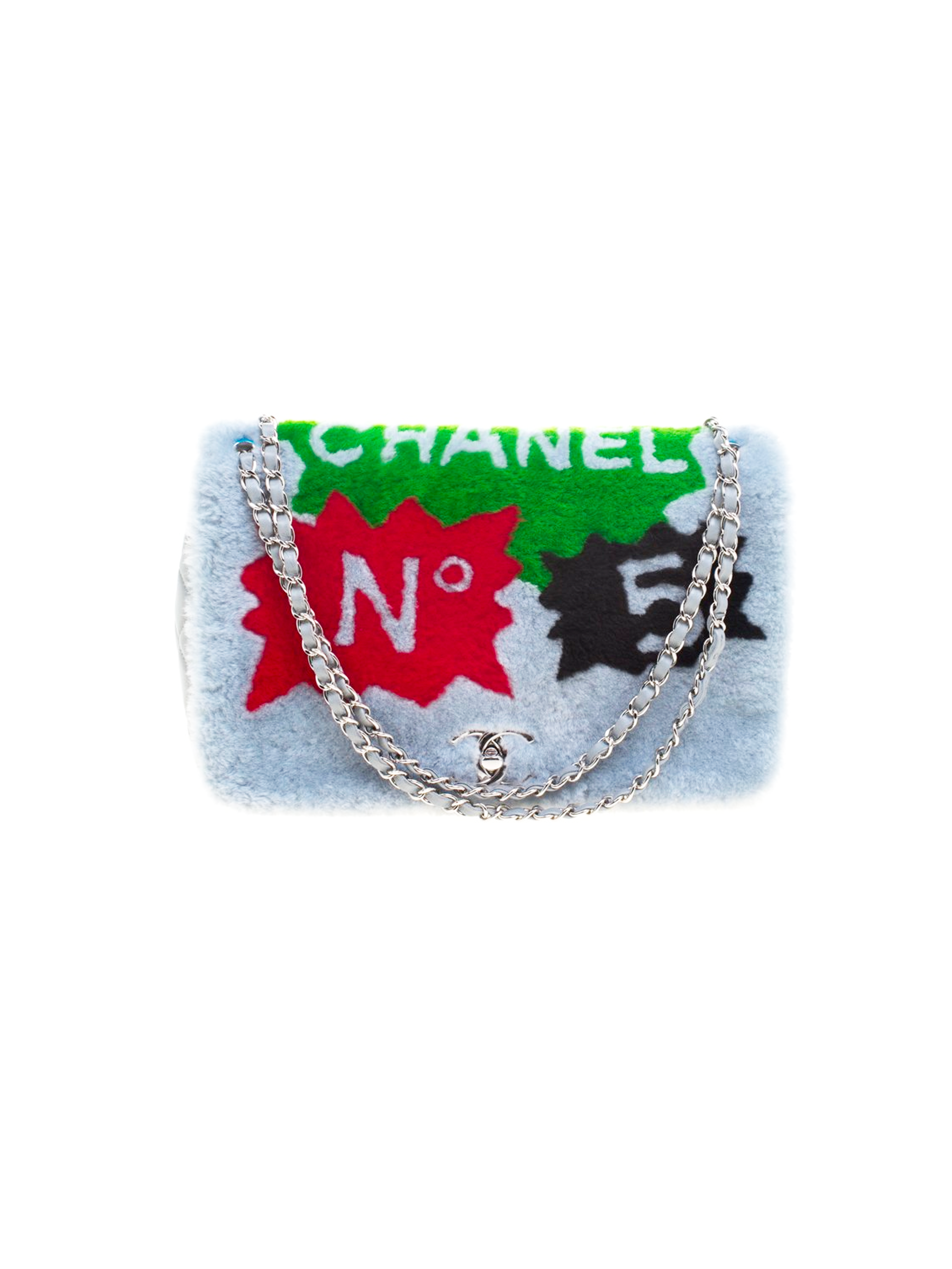 Chanel 2013 Light Blue Rare Shearling Pop-Art Flap Bag